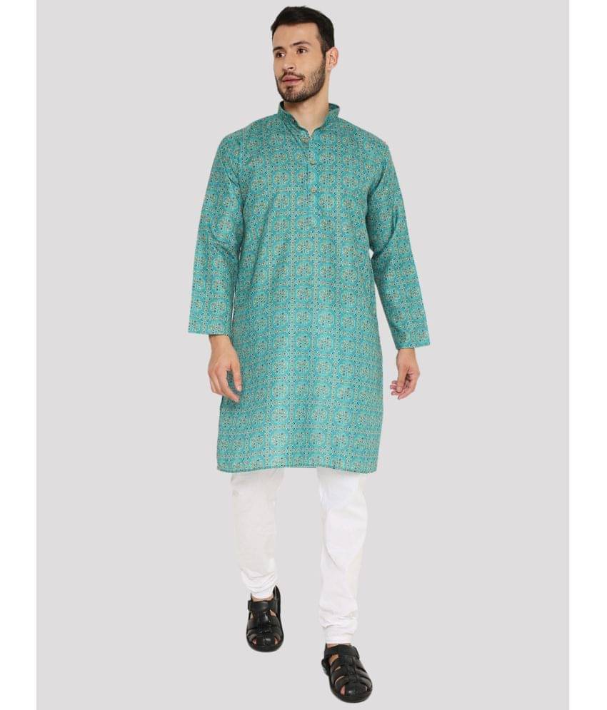     			Maharaja - Green Linen Regular Fit Men's Kurta Pyjama Set ( Pack of 1 )