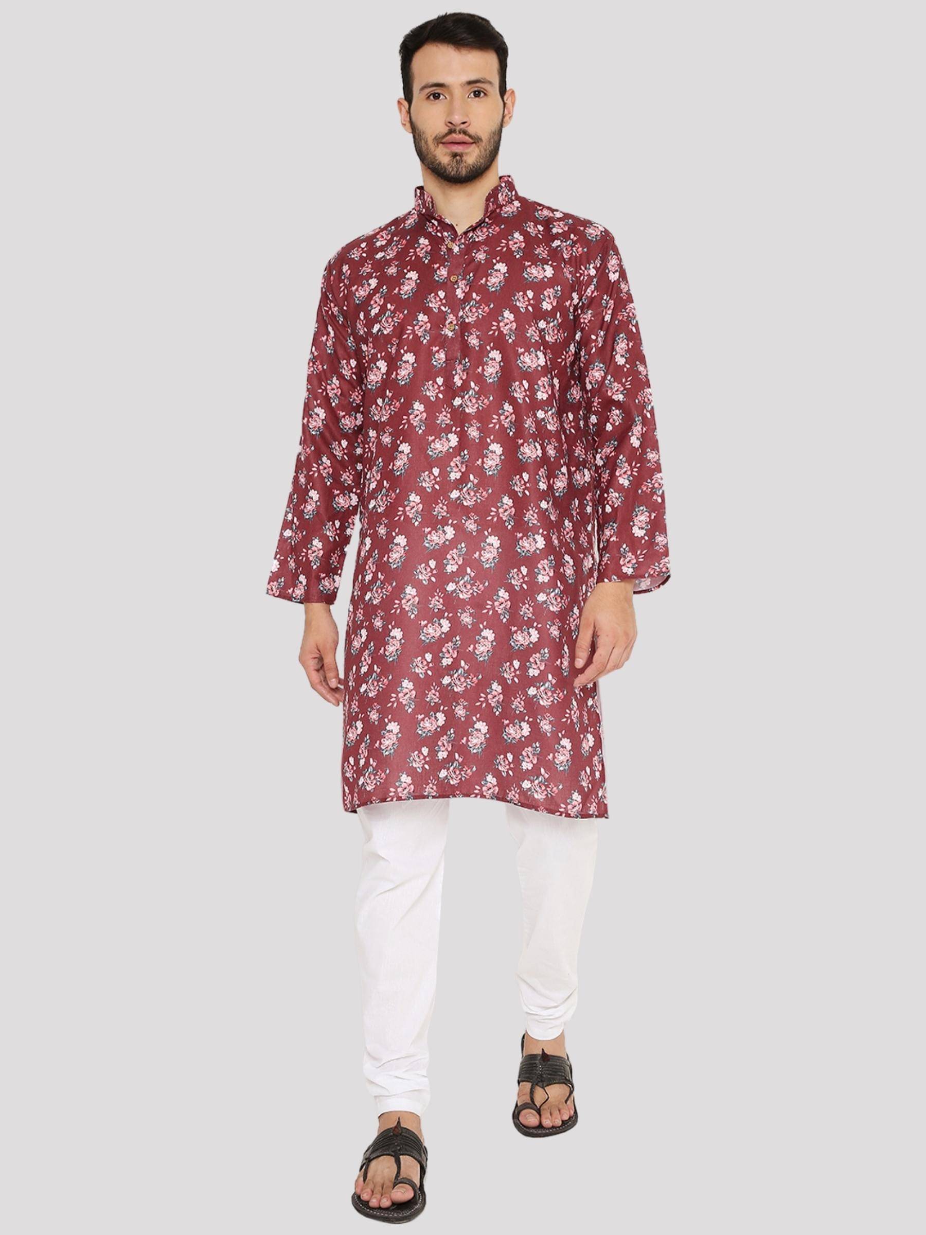     			Maharaja - Maroon Linen Regular Fit Men's Kurta Pyjama Set ( Pack of 1 )