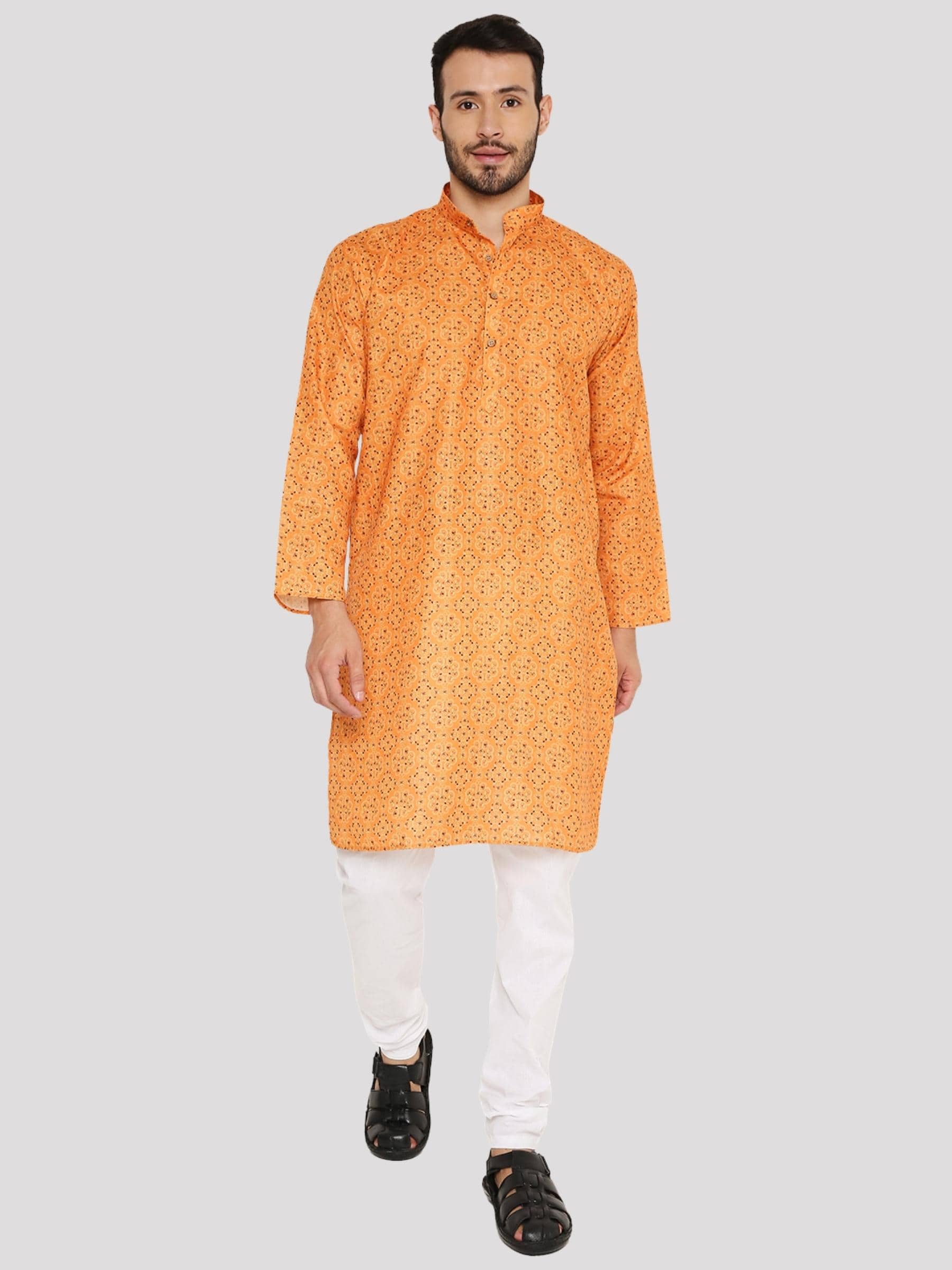 Maharaja - Orange Linen Regular Fit Men's Kurta Pyjama Set ( Pack of 1 ) - Kurtas & Kurta Sets | Buy online on ZillyBuy