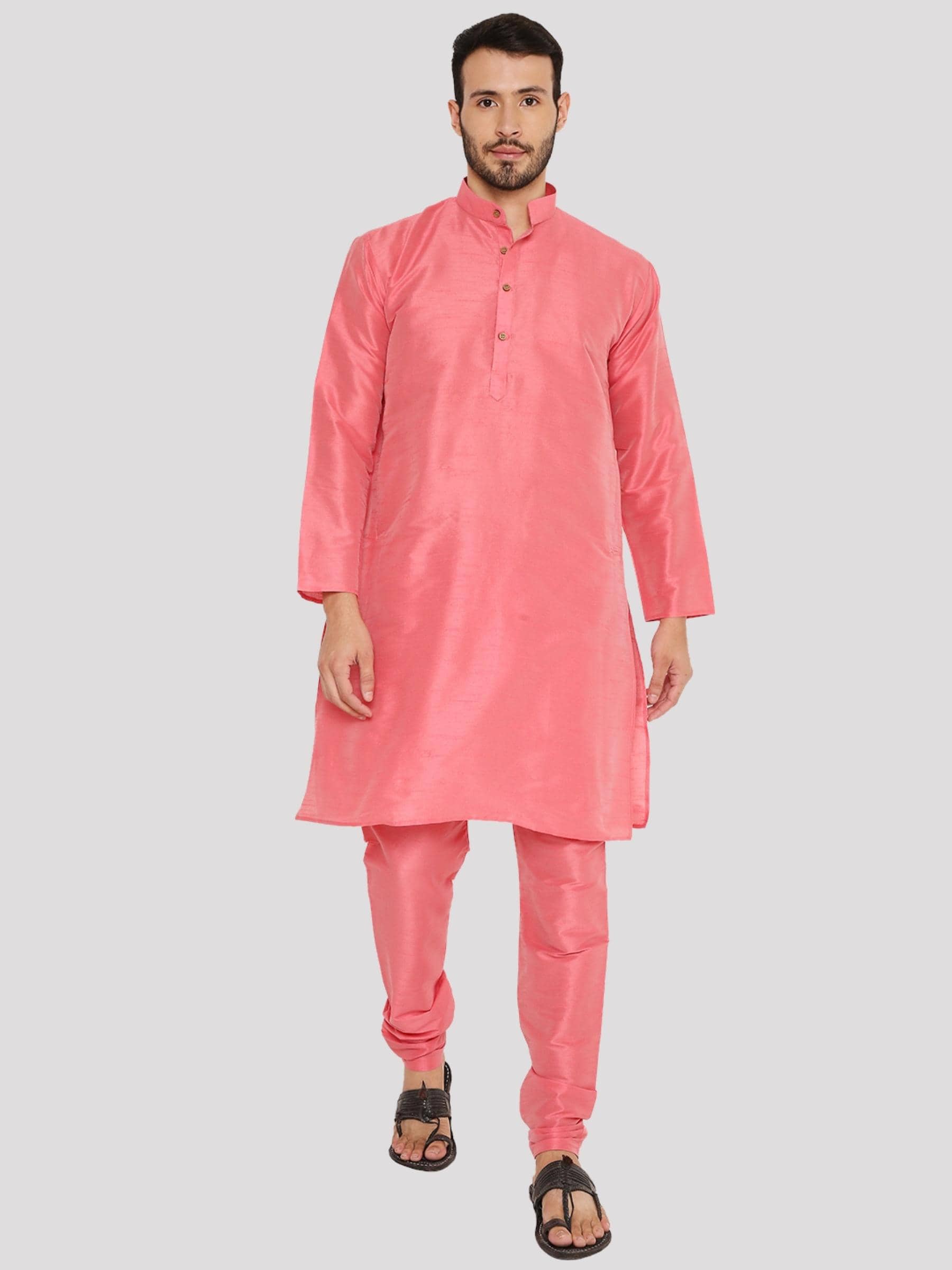 Maharaja - Pink Raw Silk Regular Fit Men's Kurta Pyjama Set ( Pack of 1 ) - Kurtas & Kurta Sets | Buy online on ZillyBuy