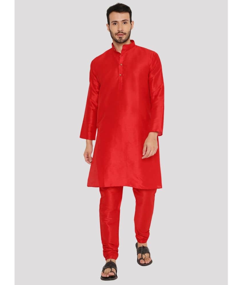 Maharaja - Red Raw Silk Regular Fit Men's Kurta Pyjama Set ( Pack of 1 ) - Kurtas & Kurta Sets | Buy online on ZillyBuy