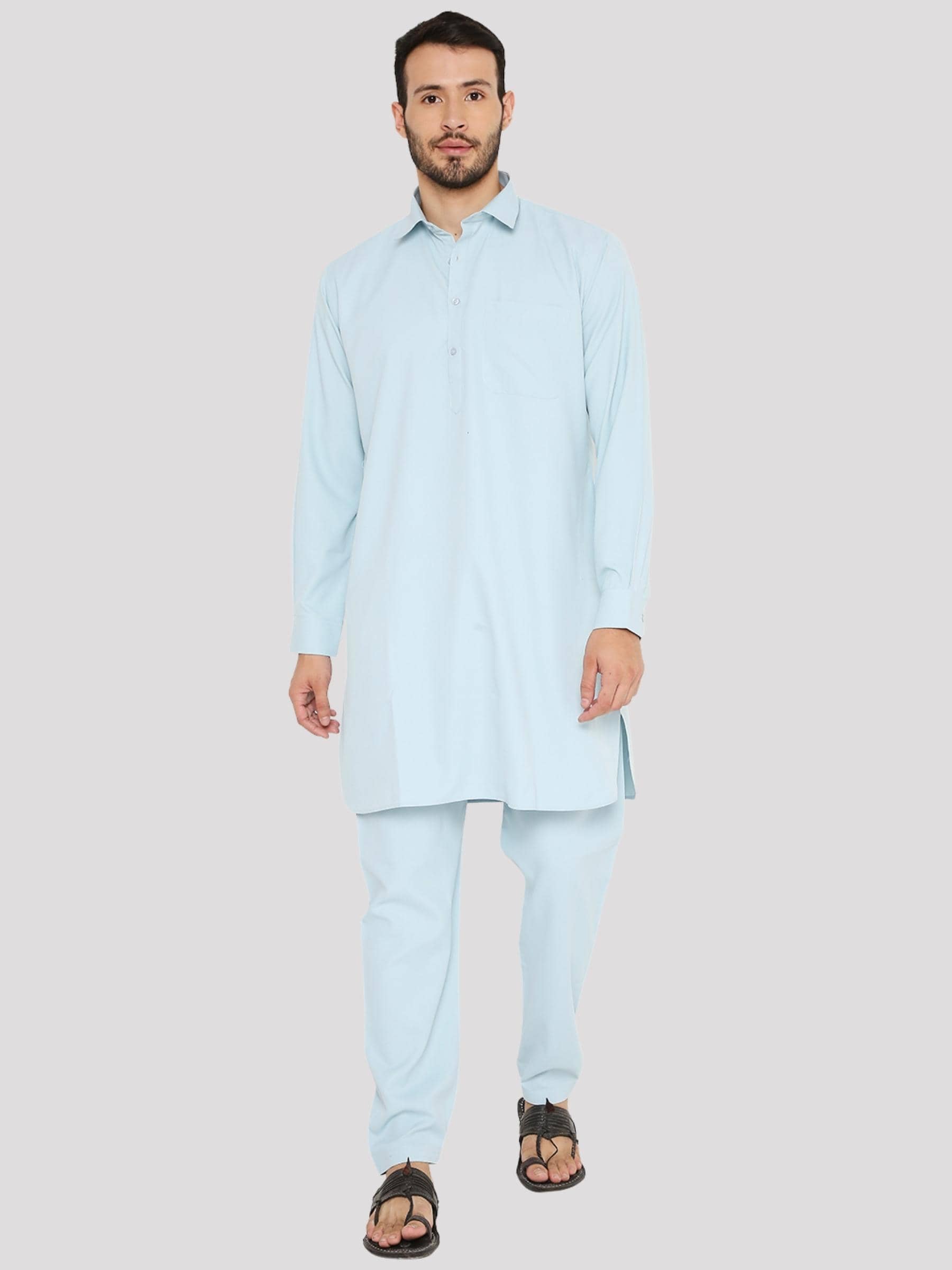 Maharaja - Sky Blue Blended Fabric Regular Fit Men's Pathani Suit ( Pack of 1 ) - Kurtas & Kurta Sets | Buy online on ZillyBuy