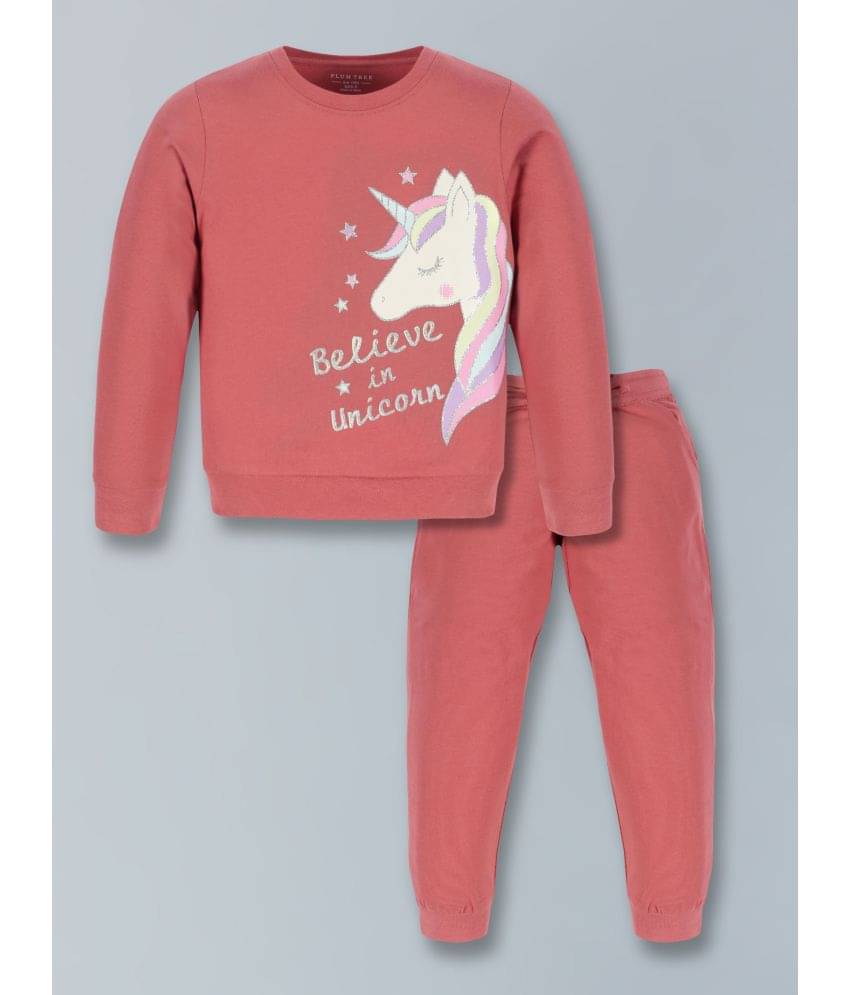 PLUM TREE Pack of 1 Girls Cotton Blend Sweatshirt With Joggers ( Pink )     			PLUM TREE Pack of 1 Girls Cotton Blend Sweatshirt With Joggers ( Pink )