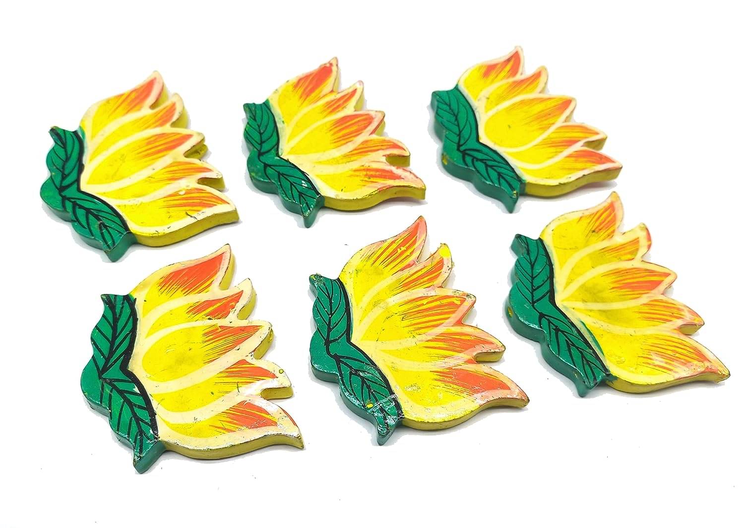     			PRANSUNITA Handmade Wooden Lotus Shape Beads  Size 7 x 6 cm Used in Vandanwar Wind chimes Latkans Crafts Beading Decorations for Diwali, Wedding Rangoli, Pooja function Macrame etc. Pack of 6 pcs ( Big Size ) Yellow