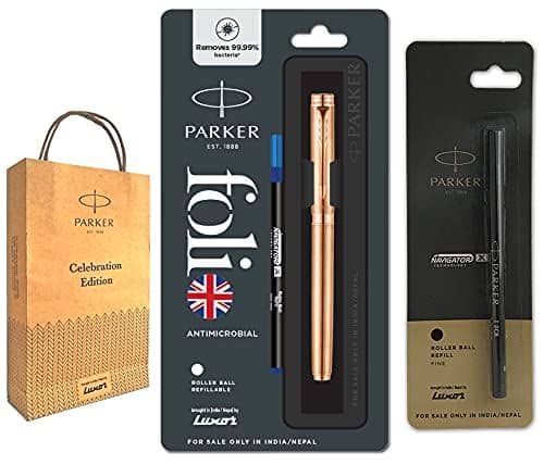 Parker Folio Antimicrobial Roller Copper Ion Plated Ball Pen with Black X Navigator