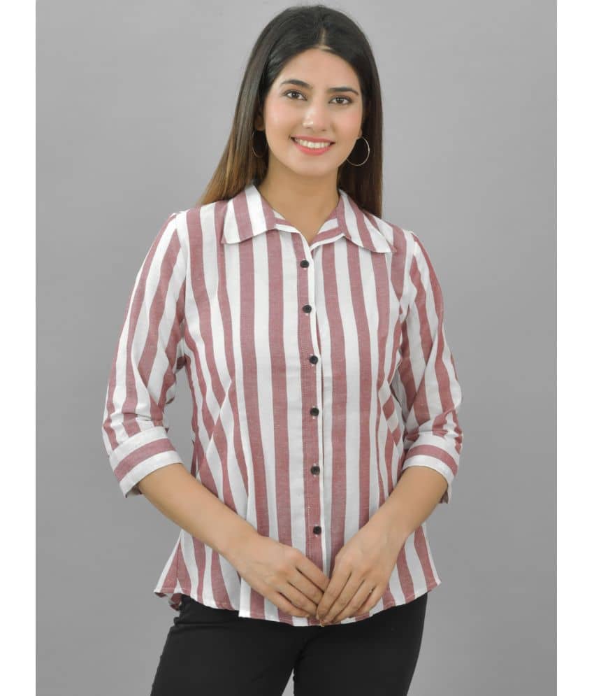 QuaClo Women Striped Cotton Shirt ( Maroon )