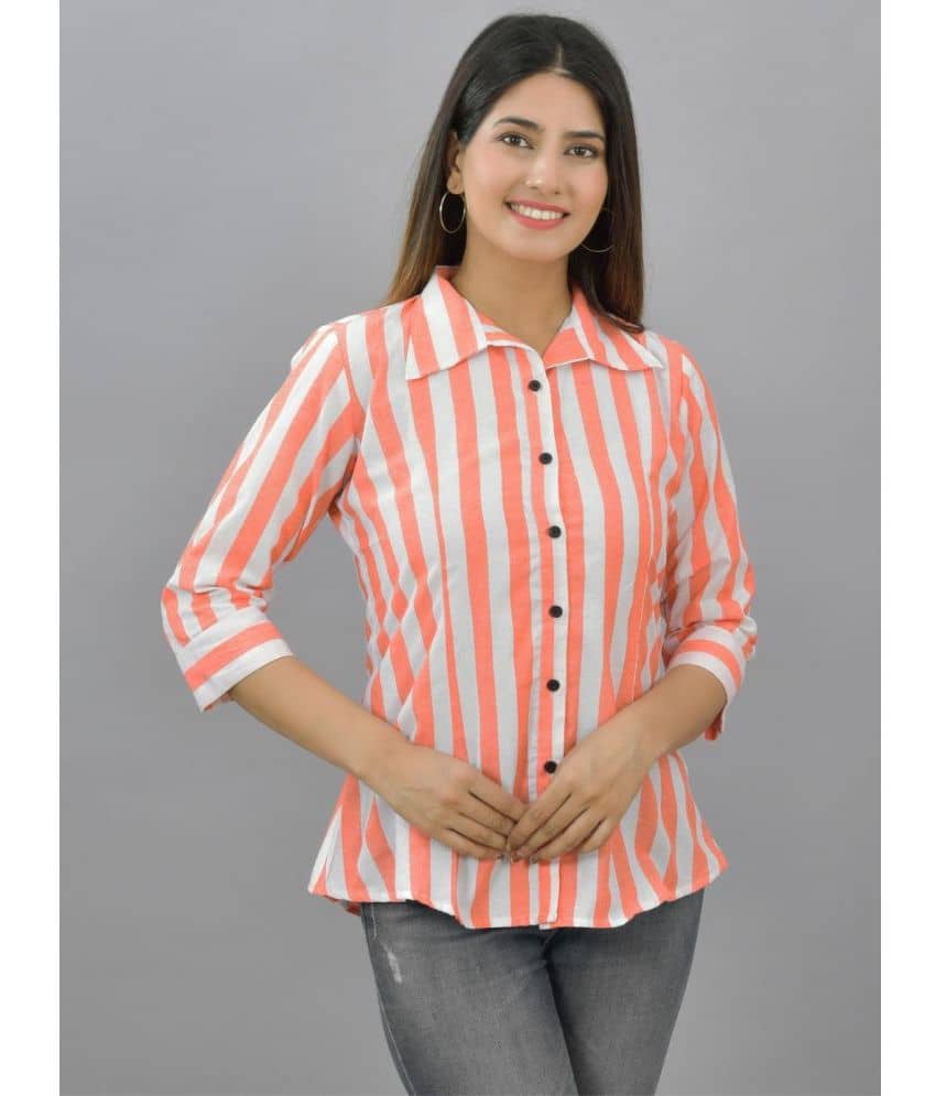 QuaClo Women Striped Cotton Shirt ( Orange )