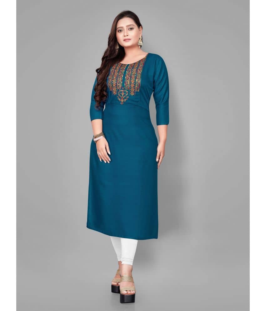 RIAANA - Blue Rayon Women's Straight Kurti ( Pack of 1 ) - Kurtis, Tunics | Buy online on ZillyBuy
