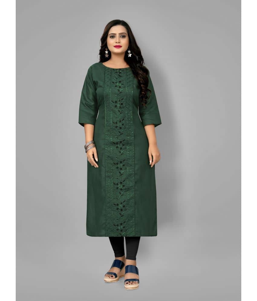 RIAANA - Green Cotton Blend Women's Straight Kurti ( Pack of 1 ) - Kurtis, Tunics | Buy online on ZillyBuy