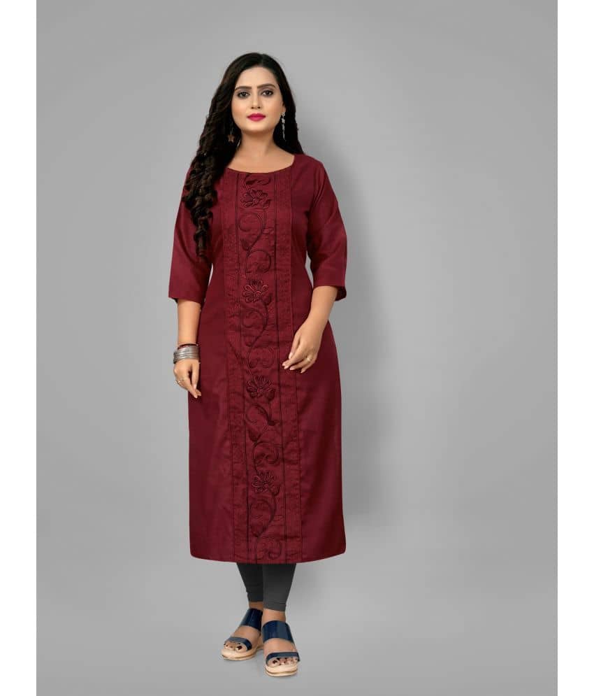 RIAANA - Maroon Cotton Blend Women's Straight Kurti ( Pack of 1 ) - Kurtis, Tunics | Buy online on ZillyBuy