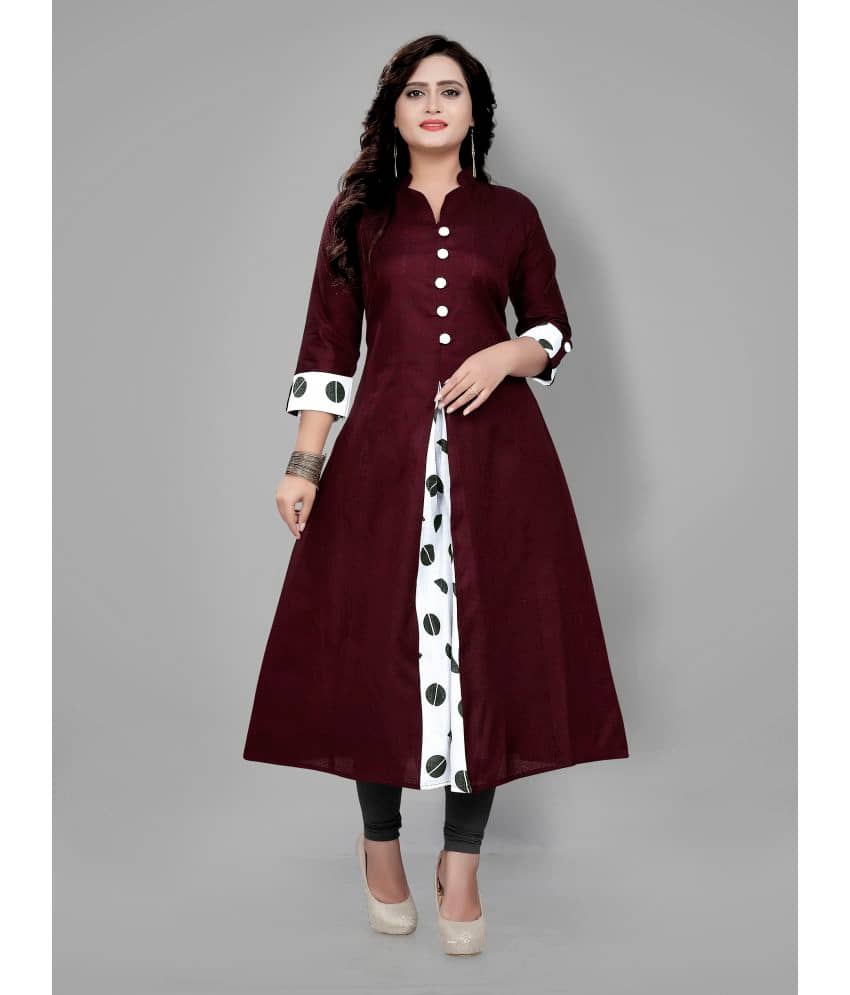 RIAANA - Maroon Cotton Women's Front Slit Kurti ( Pack of 1 ) - Kurtis, Tunics | Buy online on ZillyBuy