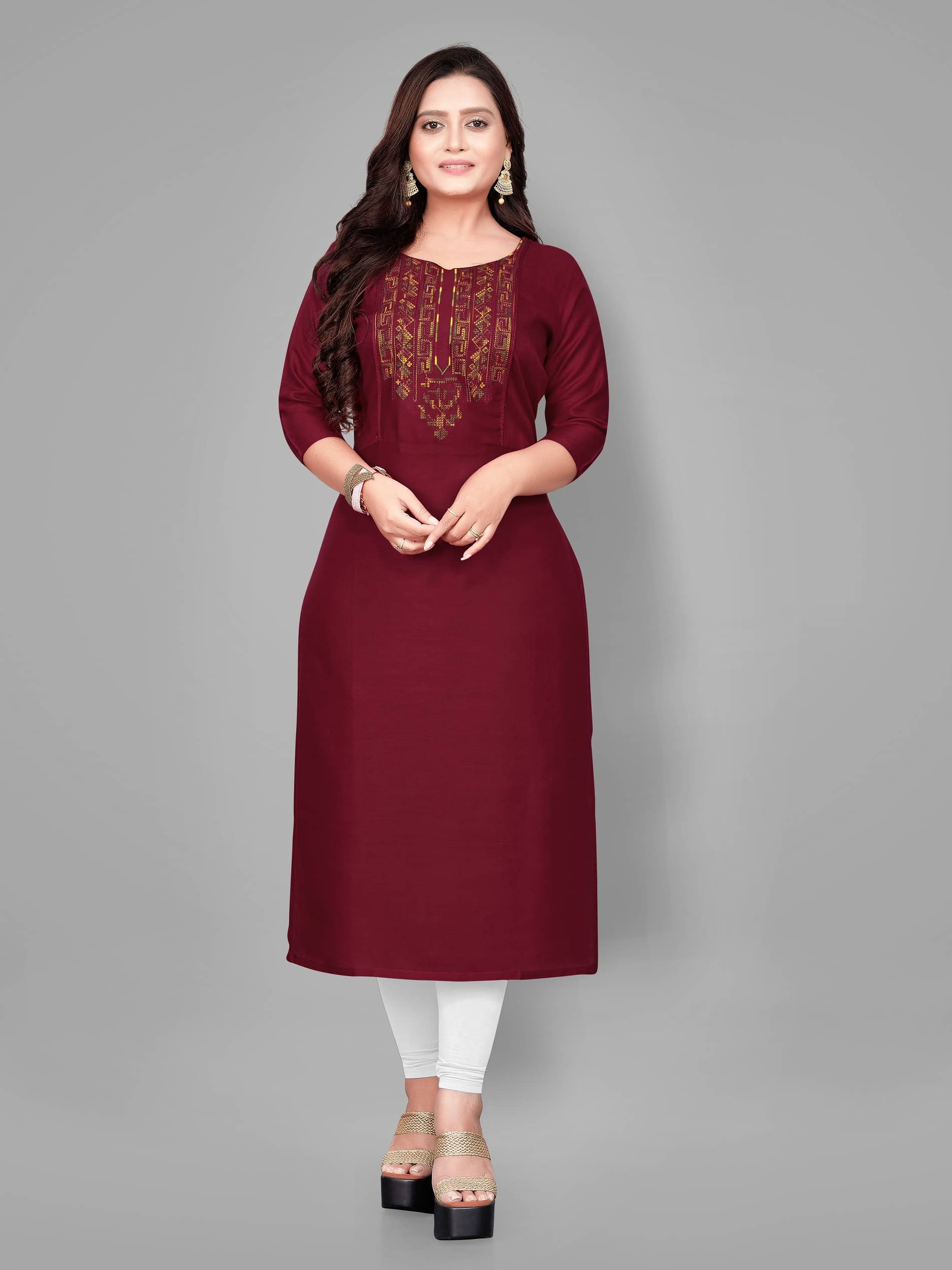 RIAANA - Maroon Rayon Women's Straight Kurti ( Pack of 1 ) - Kurtis, Tunics | Buy online on ZillyBuy