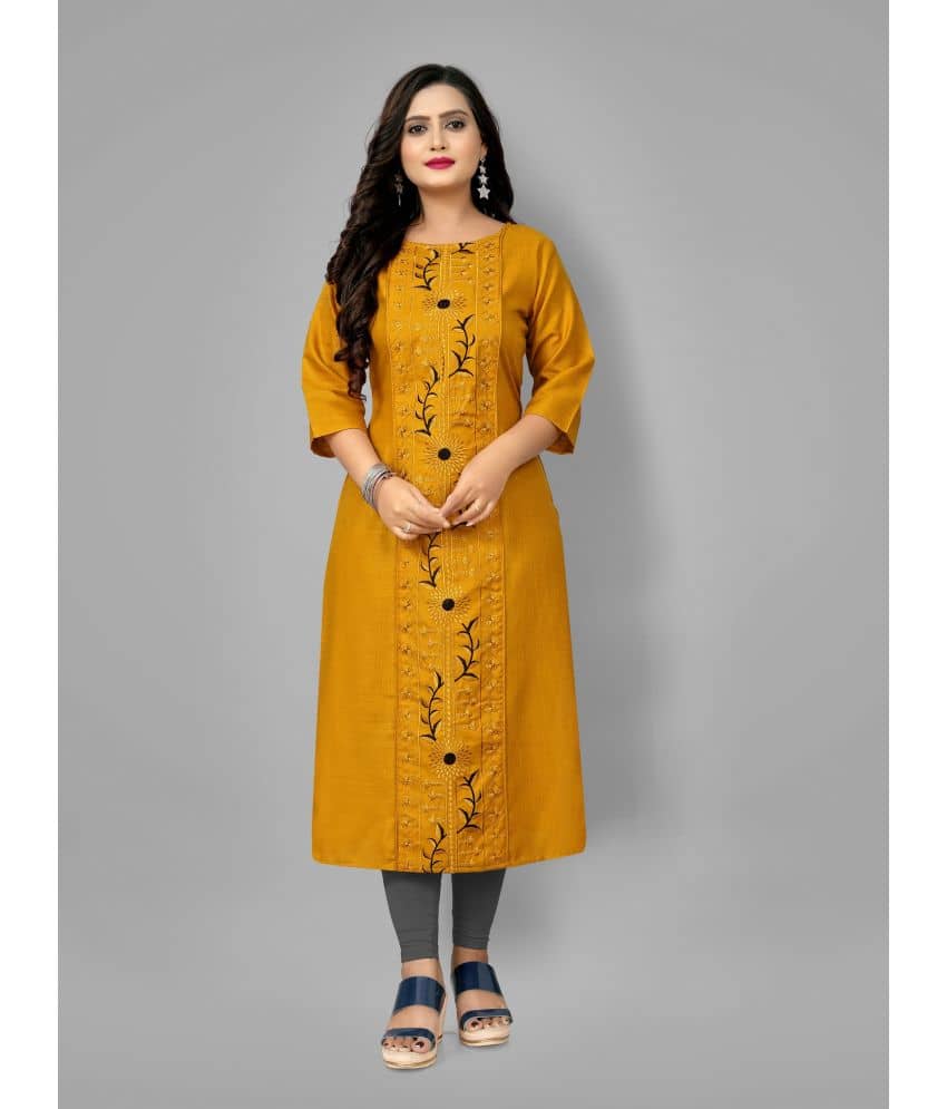 RIAANA - Mustard Cotton Blend Women's Straight Kurti ( Pack of 1 ) - Kurtis, Tunics | Buy online on ZillyBuy