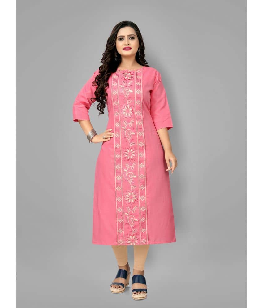 RIAANA - Pink Cotton Blend Women's Straight Kurti ( Pack of 1 ) - Kurtis, Tunics | Buy online on ZillyBuy
