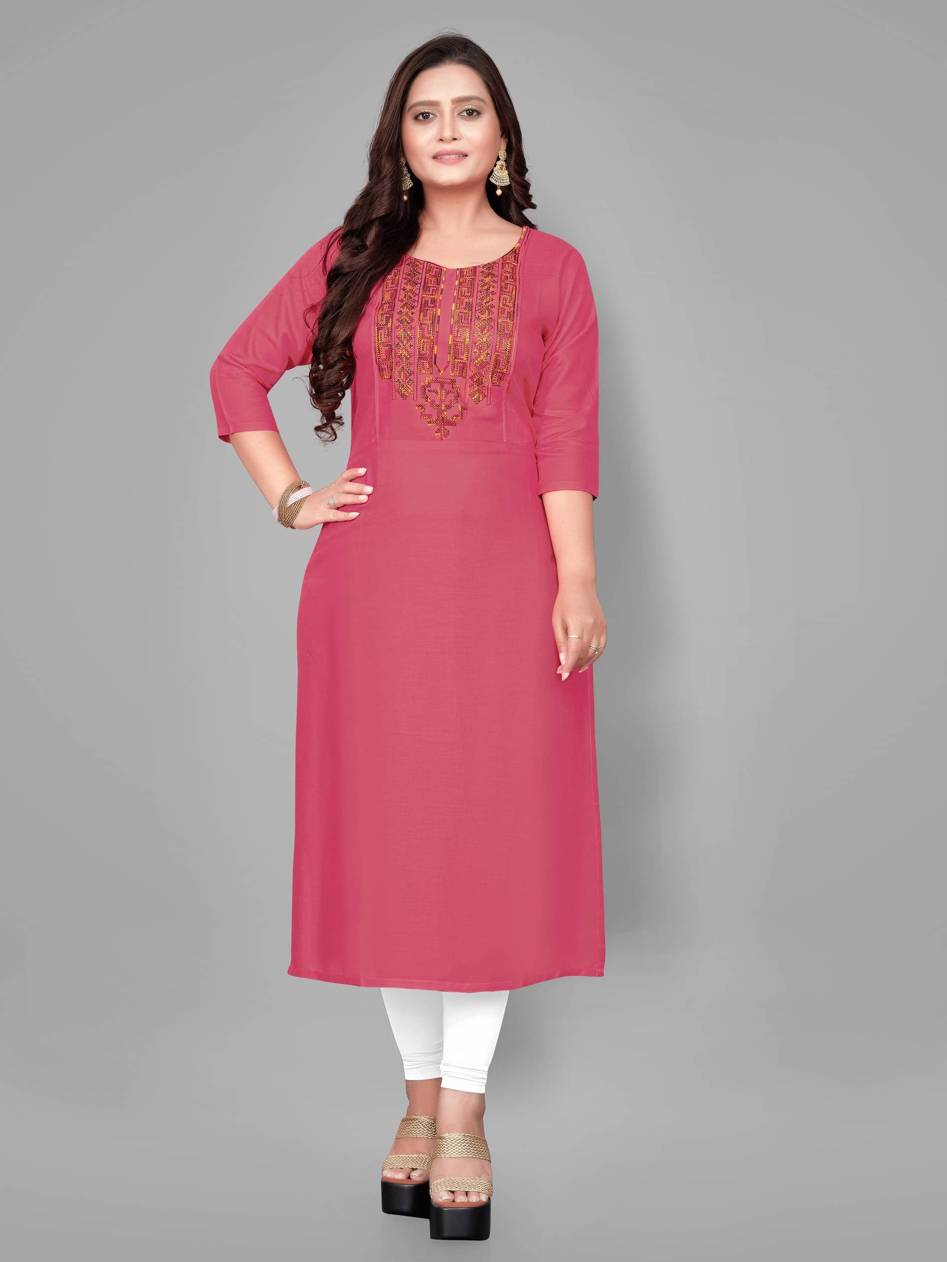 RIAANA - Pink Rayon Women's Straight Kurti ( Pack of 1 ) - Kurtis, Tunics | Buy online on ZillyBuy