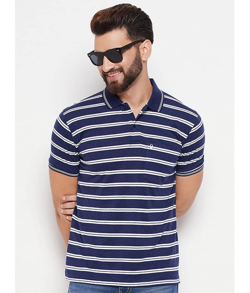 UNIBERRY Pack of 1 Cotton Blend Regular Fit Striped Half Sleeves Men's Polo T Shirt ( Navy Blue )