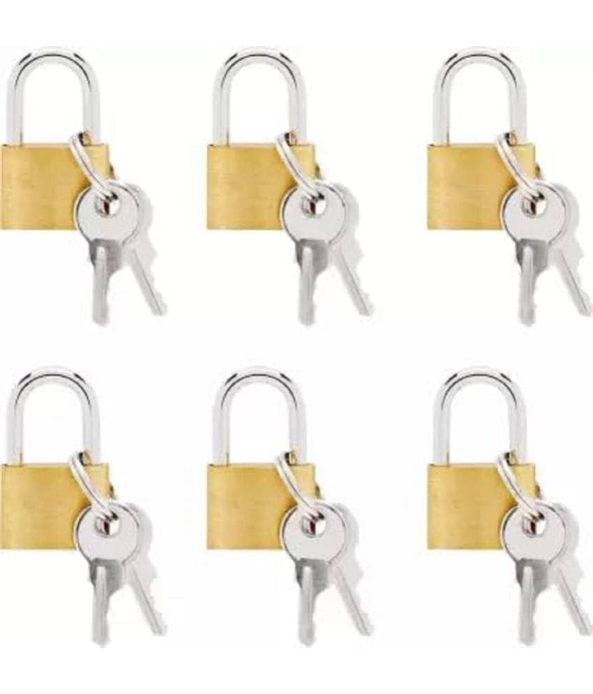 ZMS Marketing Solid Imitation 20 mm Copper Mini Lock with 2 Additional Keys - 6 Pcs Lock (Golden) ZMS Marketing Solid Imitation 20 mm Copper Mini Lock with 2 Additional Keys - 6 Pcs Lock (Golden)