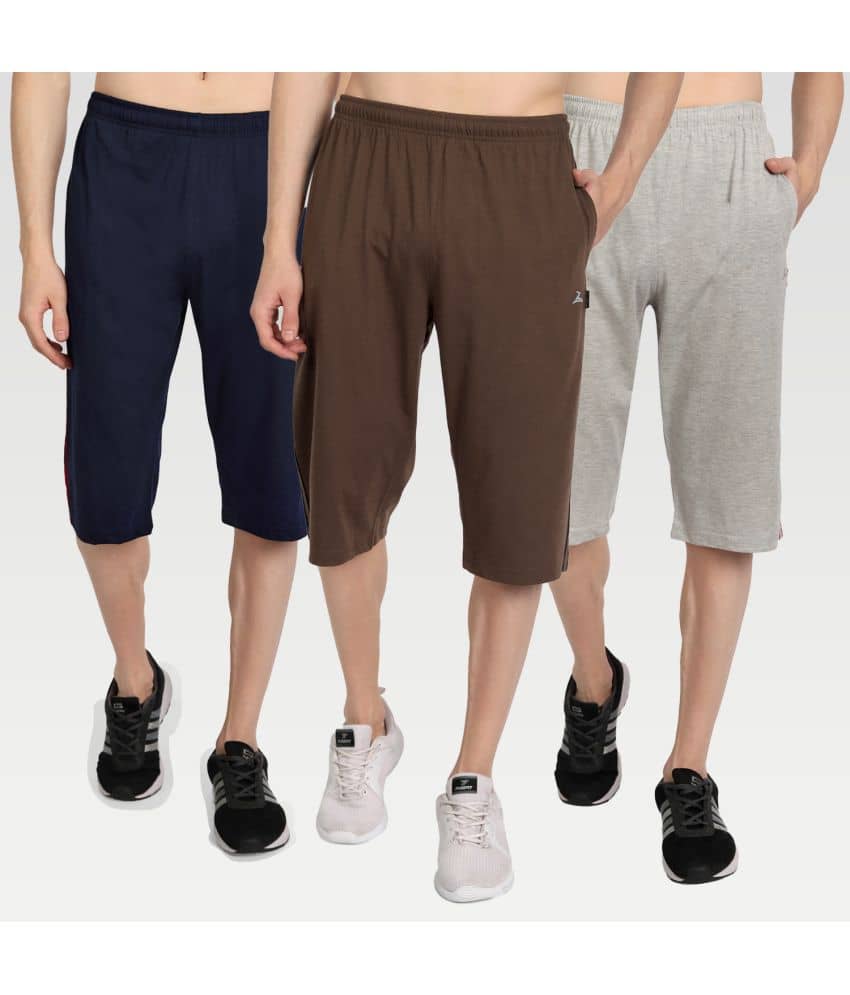 Zeffit - Multi Cotton Blend Men's Three-Fourths ( Pack of 3 ) - Shorts | Buy online on ZillyBuy
