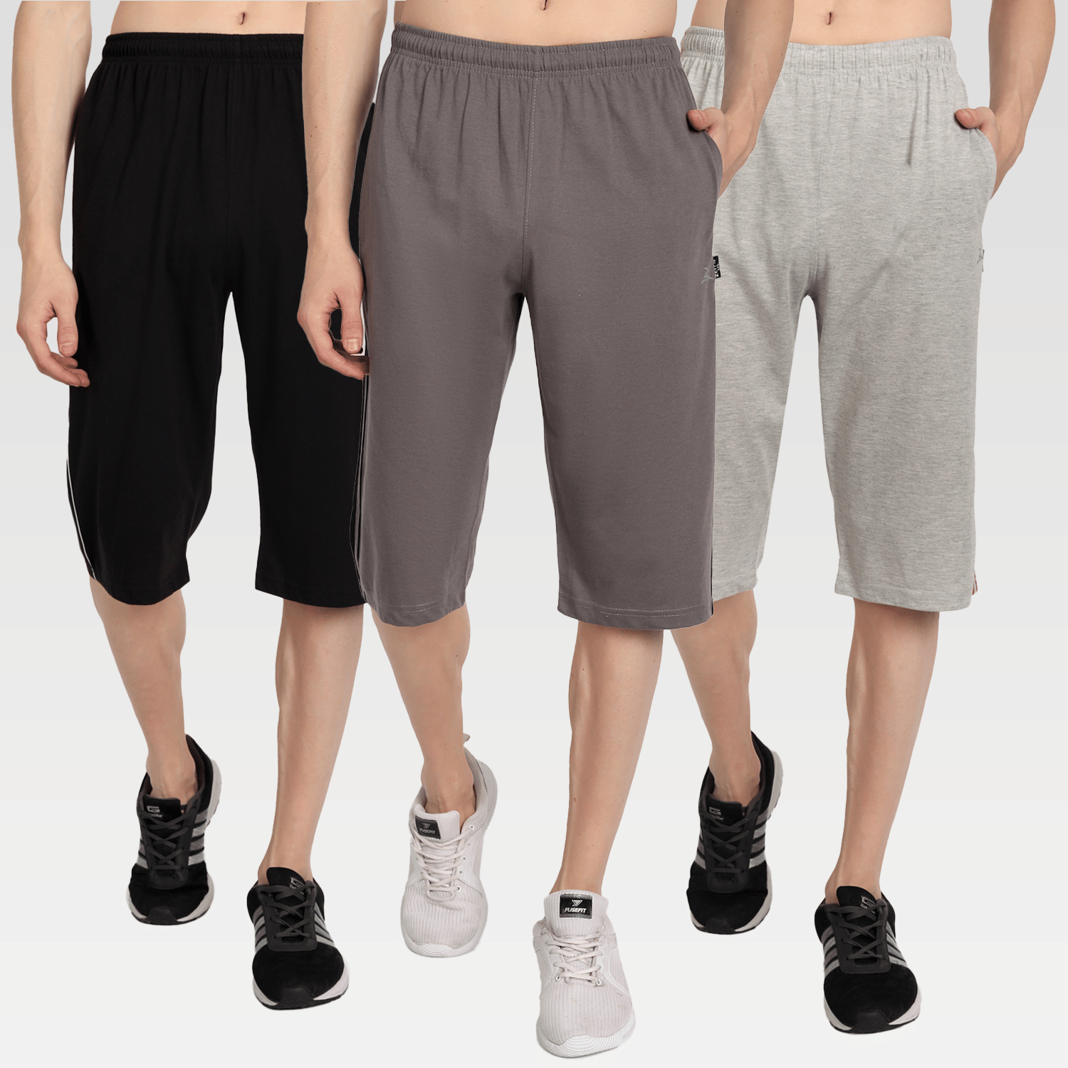 Zeffit - Multi Cotton Blend Men's Three-Fourths ( Pack of 3 ) - Shorts | Buy online on ZillyBuy