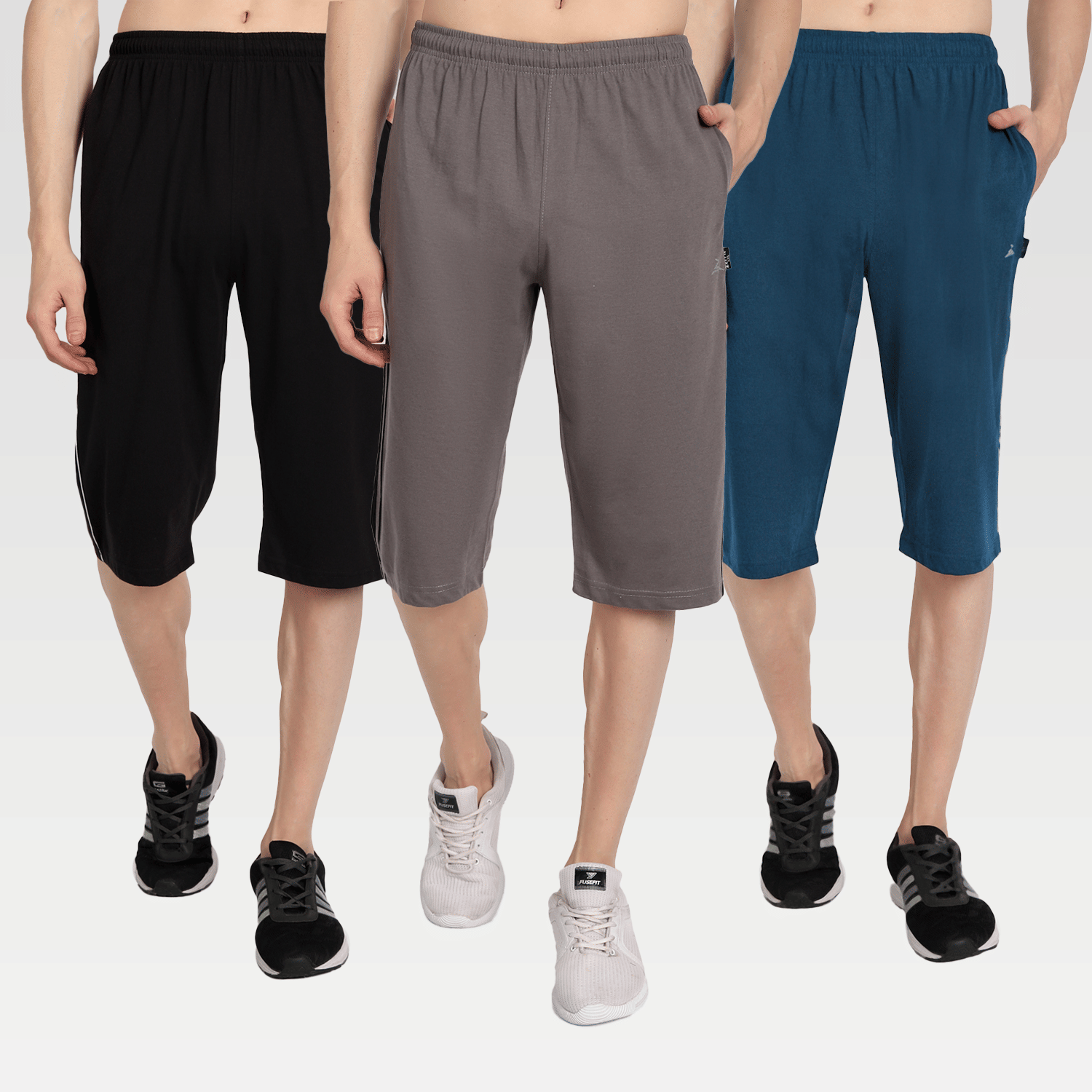 Zeffit - Multi Cotton Blend Men's Three-Fourths ( Pack of 3 ) - Shorts | Buy online on ZillyBuy