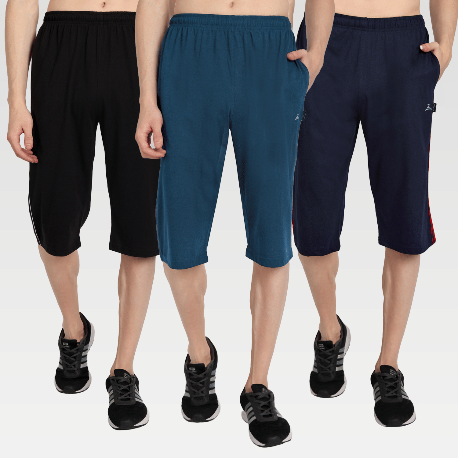 Zeffit - Multi Cotton Blend Men's Three-Fourths ( Pack of 3 ) - Shorts | Buy online on ZillyBuy