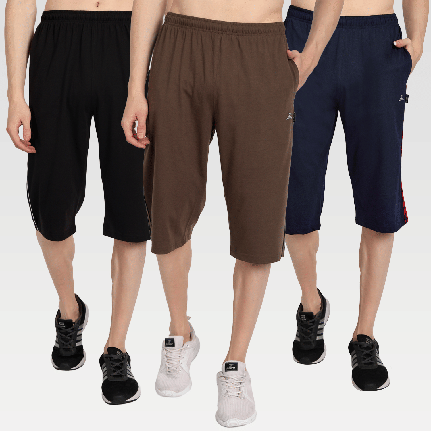 Zeffit - Multi Cotton Blend Men's Three-Fourths ( Pack of 3 ) - Shorts | Buy online on ZillyBuy