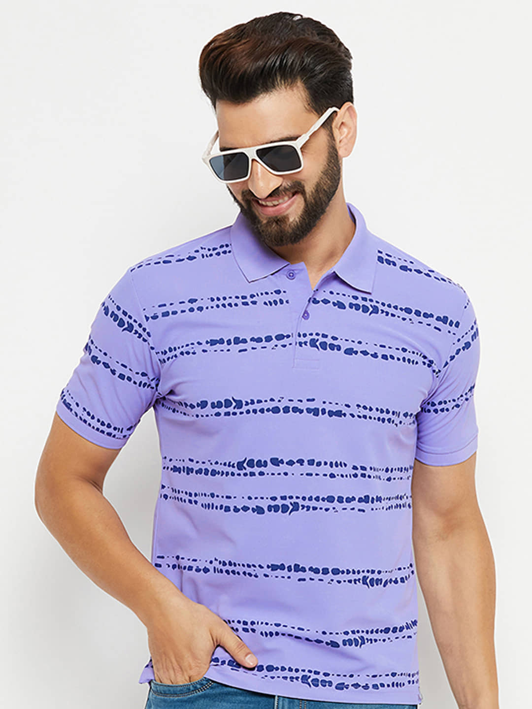 renuovo Pack of 1 Cotton Blend Regular Fit Printed Half Sleeves Men's Polo T Shirt ( Teal Blue )