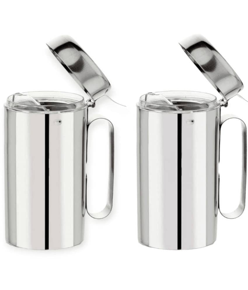 ATROCK - Oil Dispenser 1litre Steel Silver Oil Container ( Set of 2 )
