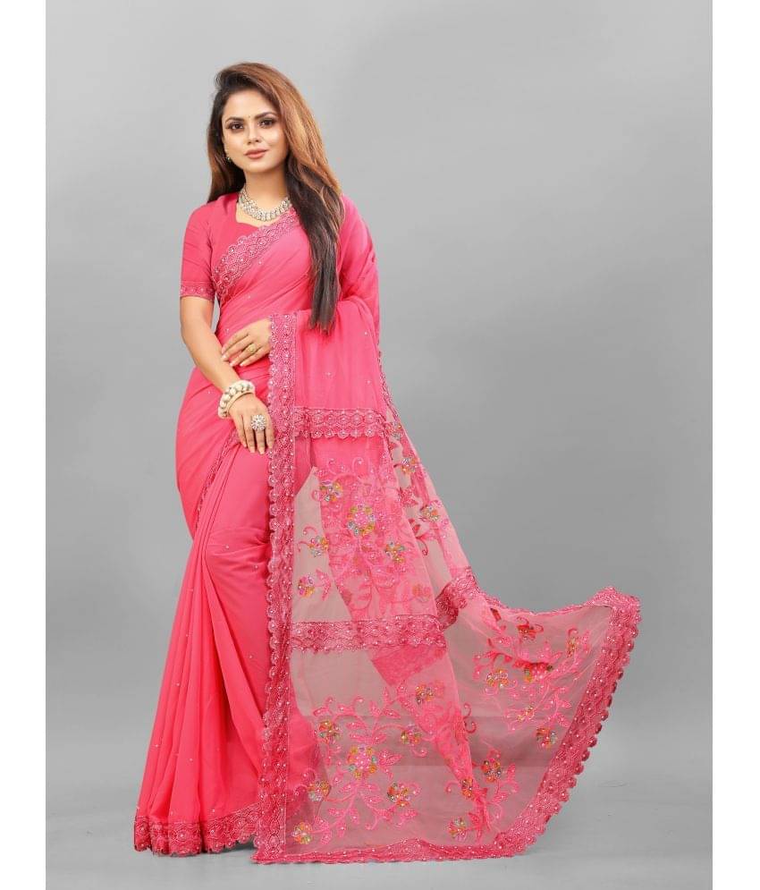     			Apnisha Georgette Embroidered Saree With Unstitched Blouse Piece ( Pink )