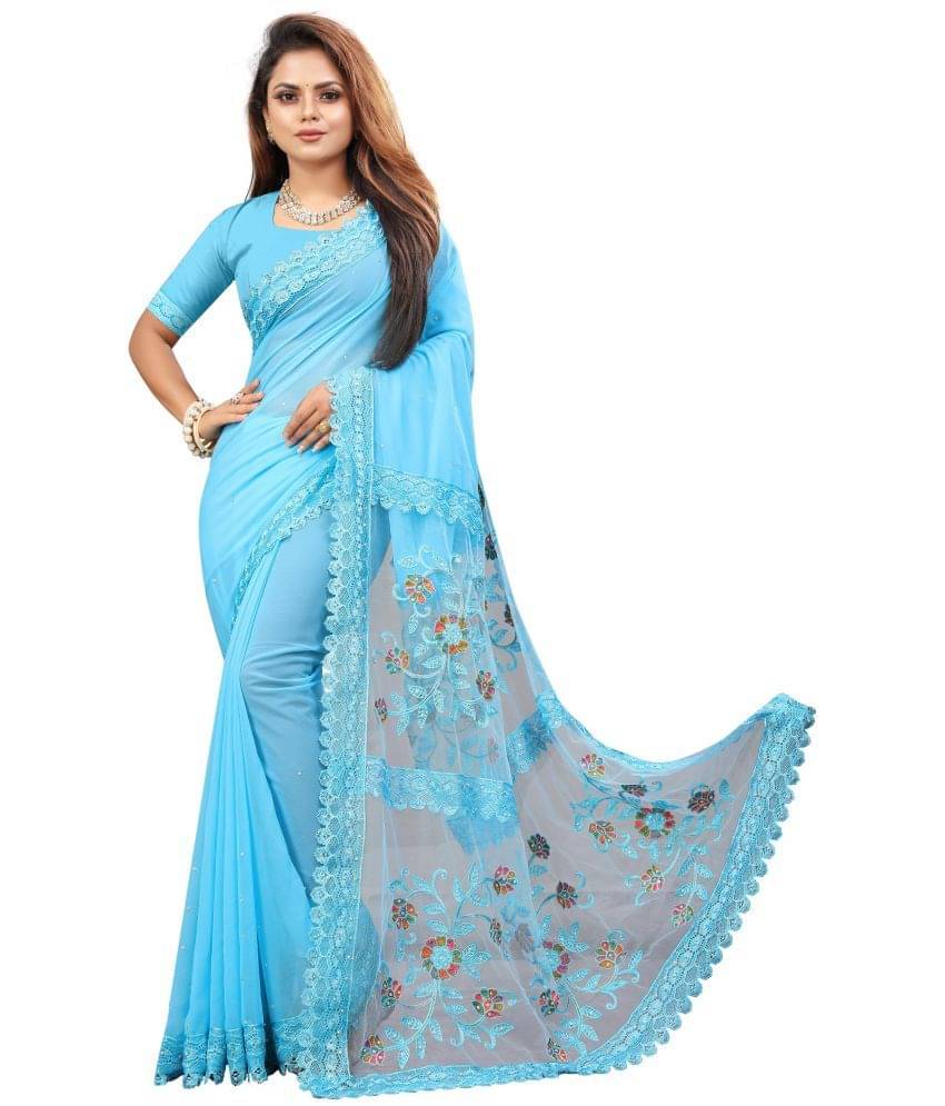 Apnisha Georgette Embroidered Saree With Unstitched Blouse Piece ( SkyBlue )     			Apnisha Georgette Embroidered Saree With Unstitched Blouse Piece ( SkyBlue )