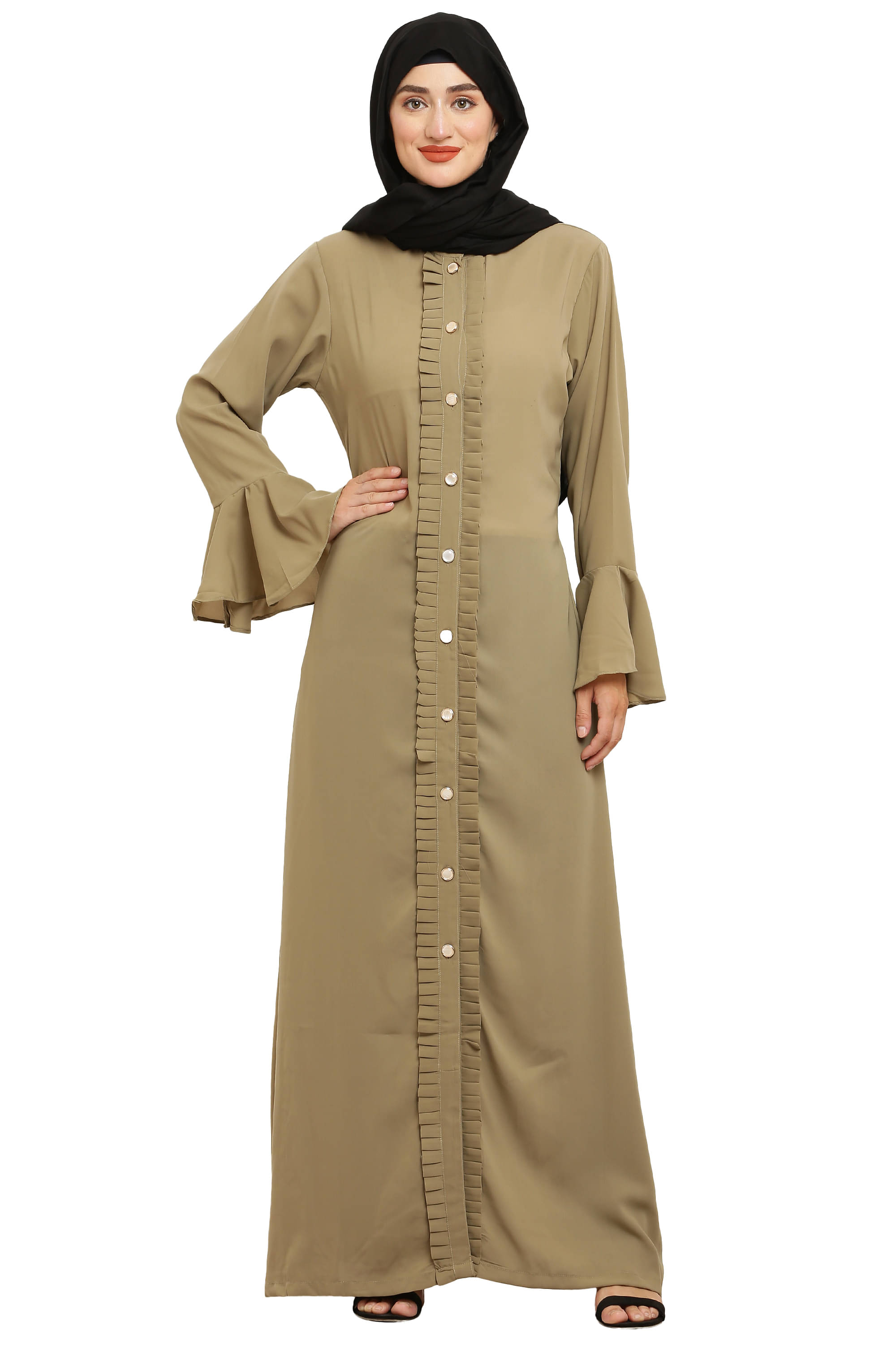     			Burbi Beige Polyester Stitched Burqas without Hijab - Single