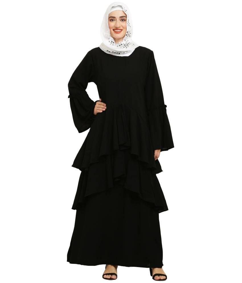 Burbi Black Polyester Stitched Burqas without Hijab - Single Burbi Black Polyester Stitched Burqas without Hijab - Single