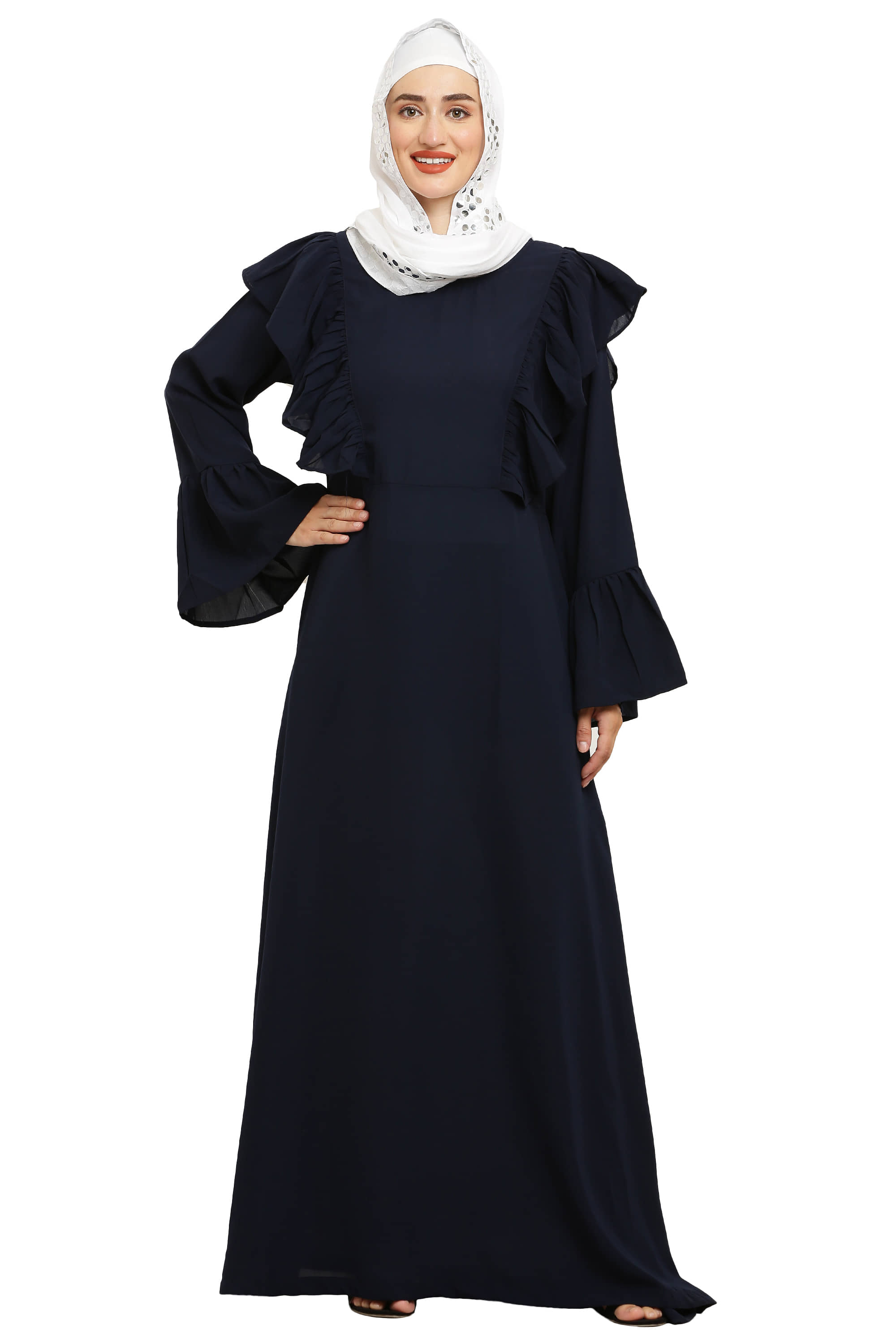 Burbi Blue Polyester Stitched Burqas without Hijab - Single