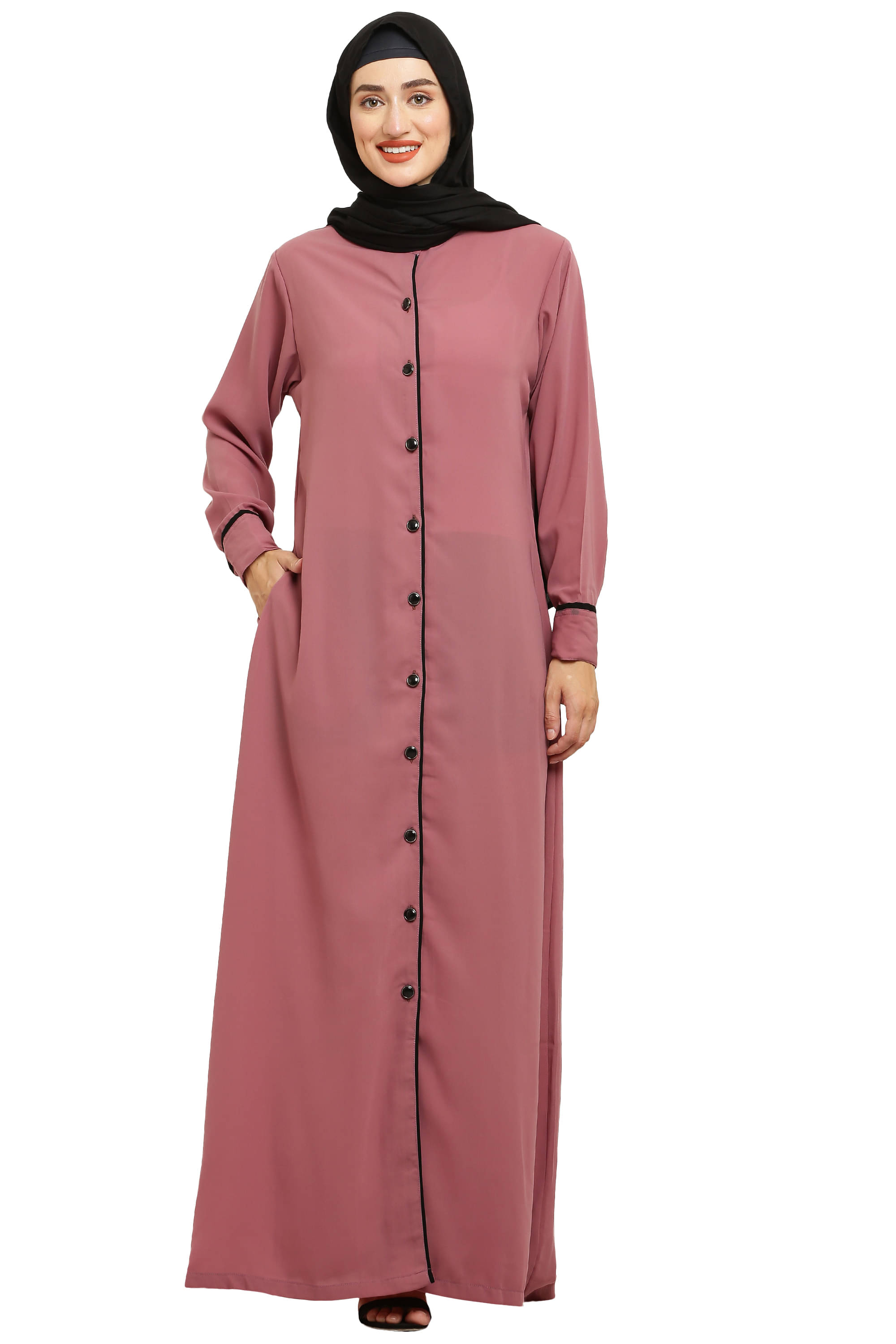 Burbi Pink Polyester Stitched Burqas without Hijab - Single Burbi Pink Polyester Stitched Burqas without Hijab - Single