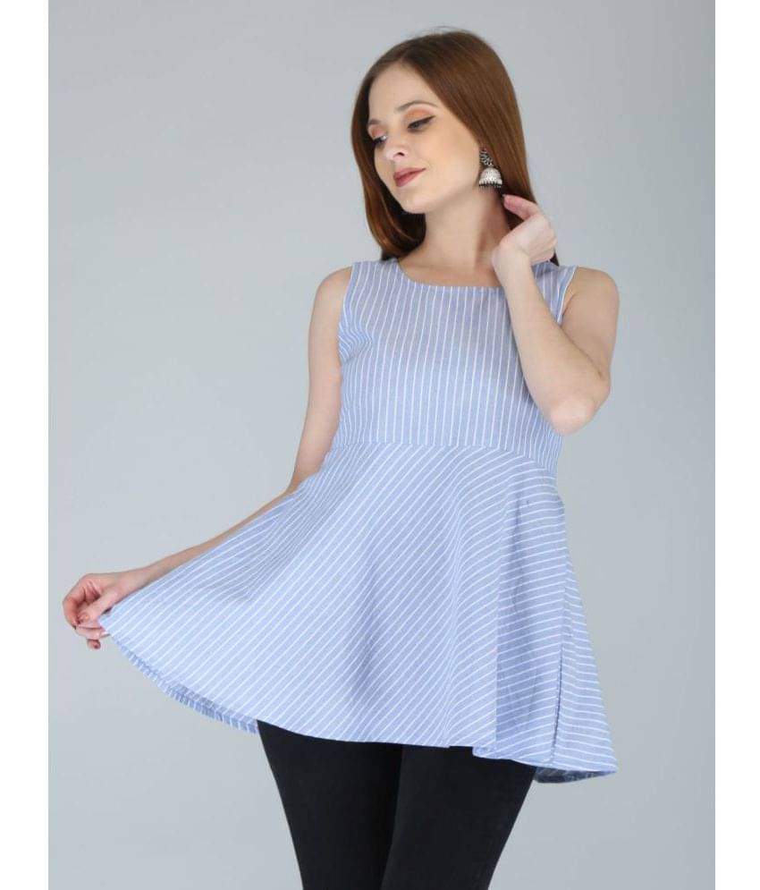 FabbibaPrints - Blue Cotton Women's Peplum Top ( Pack of 1 ) FabbibaPrints - Blue Cotton Women's Peplum Top ( Pack of 1 )