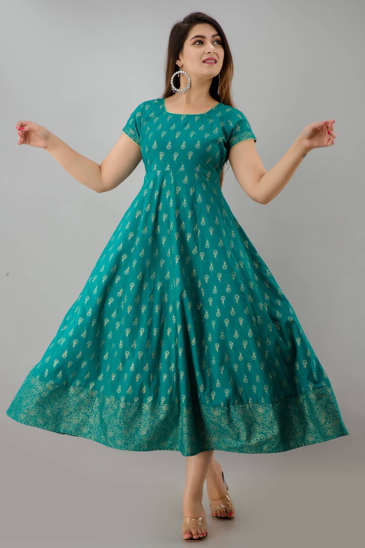 FabbibaPrints Women Rayon Printed Ethnic Dress ( Green )     			FabbibaPrints Women Rayon Printed Ethnic Dress ( Green )
