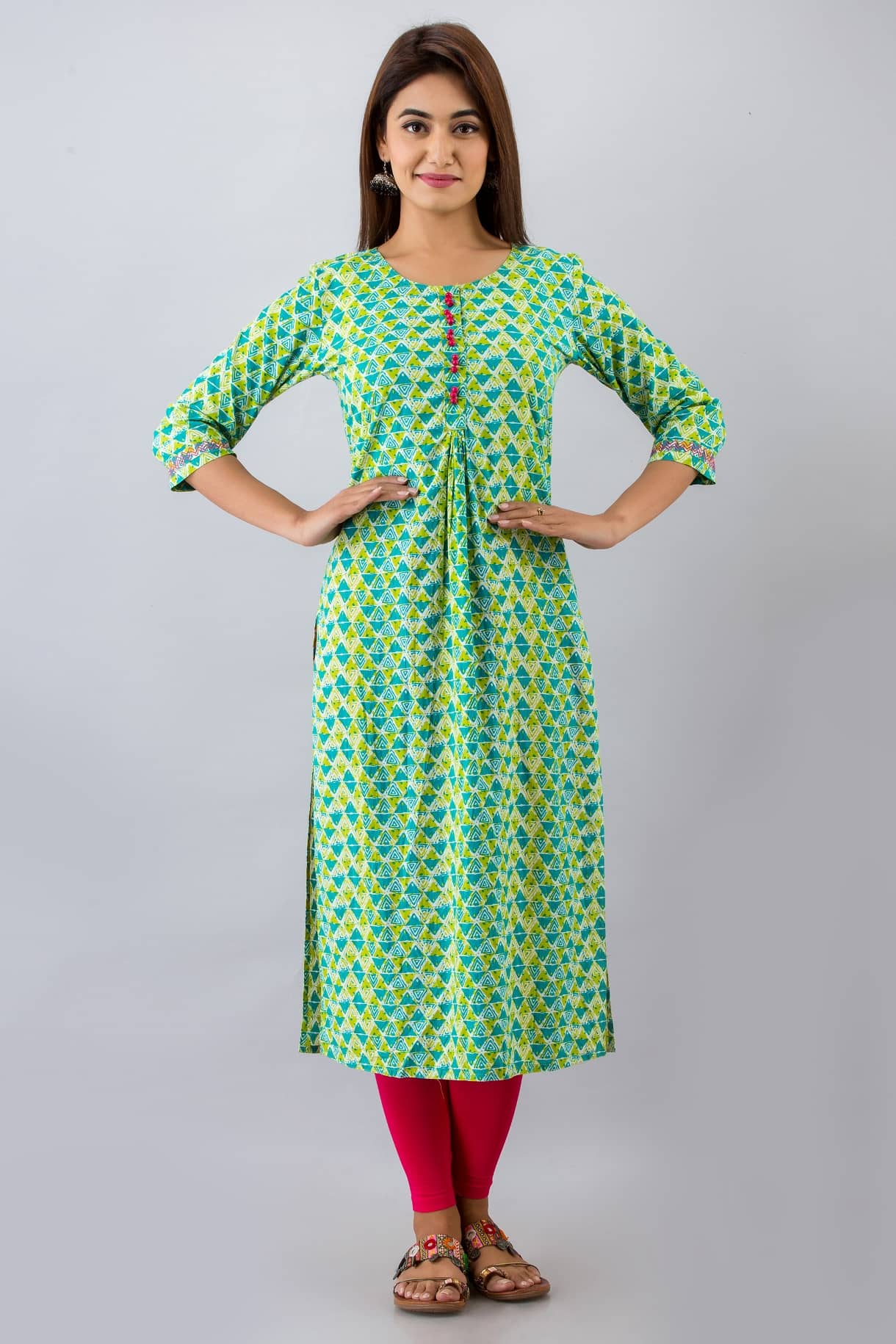 FabbibaPrints - Green Rayon Women's Straight Kurti ( Pack of 1 ) - Kurtis, Tunics | Buy online on ZillyBuy