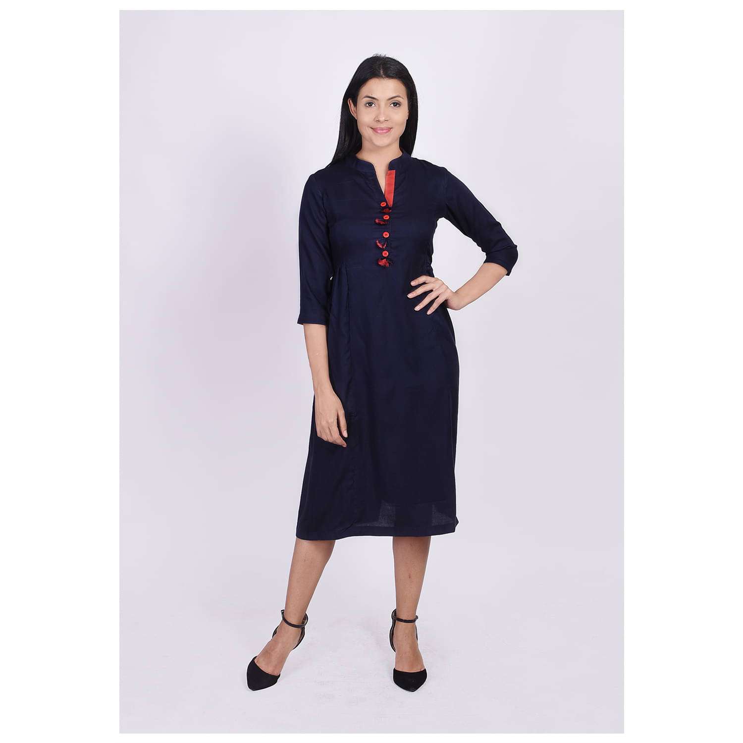 FabbibaPrints - Navy Rayon Women's A-line Kurti ( Pack of 1 )     			FabbibaPrints - Navy Rayon Women's A-line Kurti ( Pack of 1 )