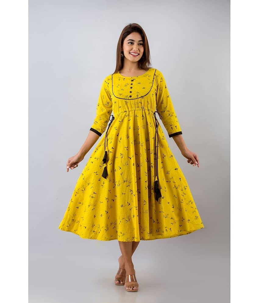 FabbibaPrints - Yellow Rayon Women's Anarkali Kurti ( Pack of 1 ) - Kurtis, Tunics | Buy online on ZillyBuy