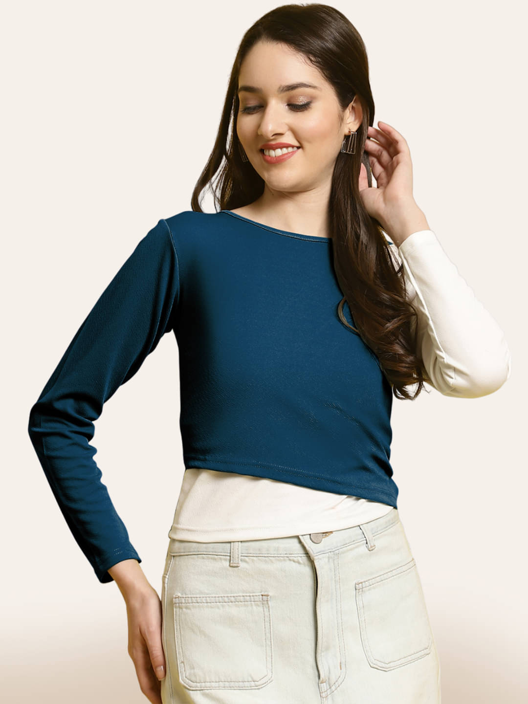 Fabflee Women's Polyester Regular Top ( Navy Blue ) Fabflee Women's Polyester Regular Top ( Navy Blue )