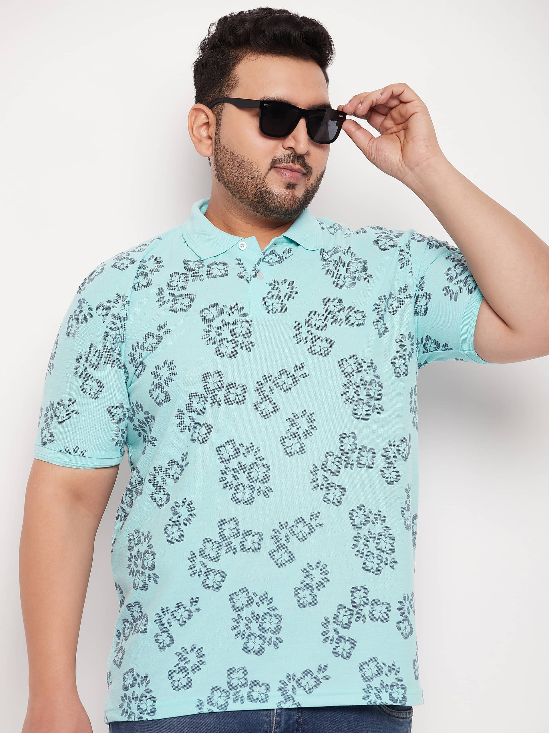 GET GOLF Pack of 1 Cotton Blend Regular Fit Printed Half Sleeves Men's Polo T Shirt ( Aqua )