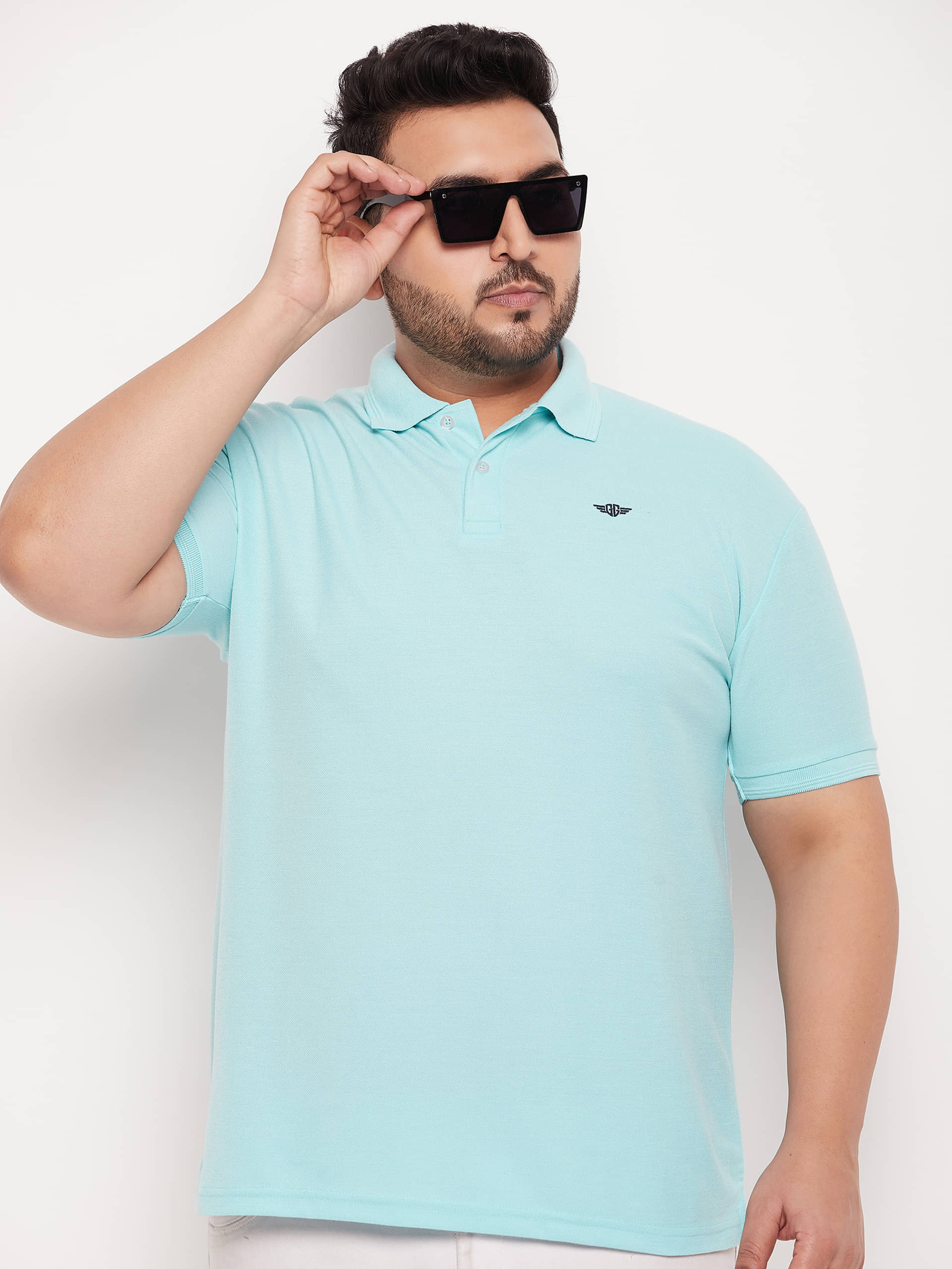 GET GOLF Pack of 1 Cotton Blend Regular Fit Solid Half Sleeves Men's Polo T Shirt ( Aqua )