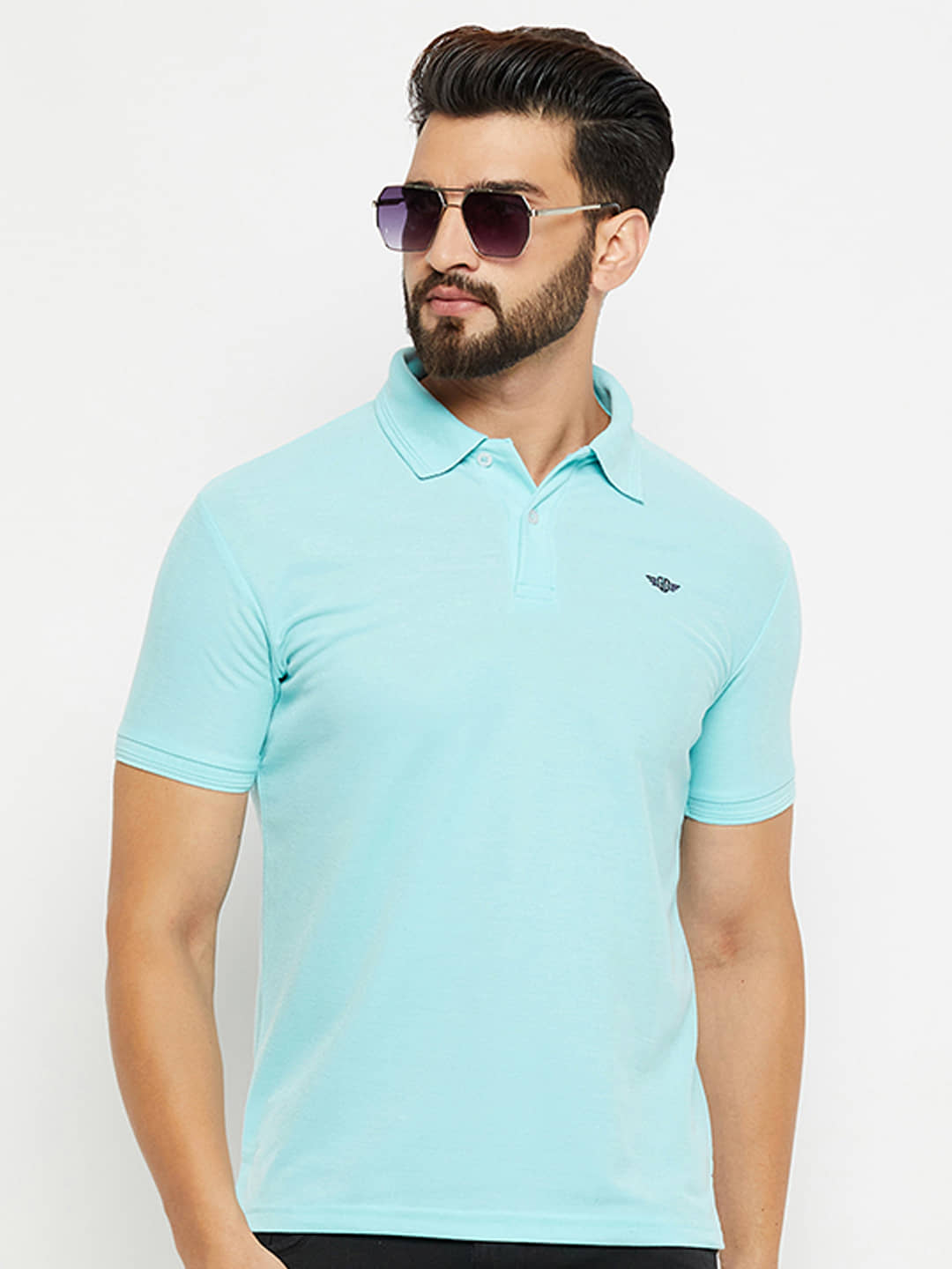 GET GOLF Pack of 1 Cotton Blend Regular Fit Solid Half Sleeves Men's Polo T Shirt ( Aqua )