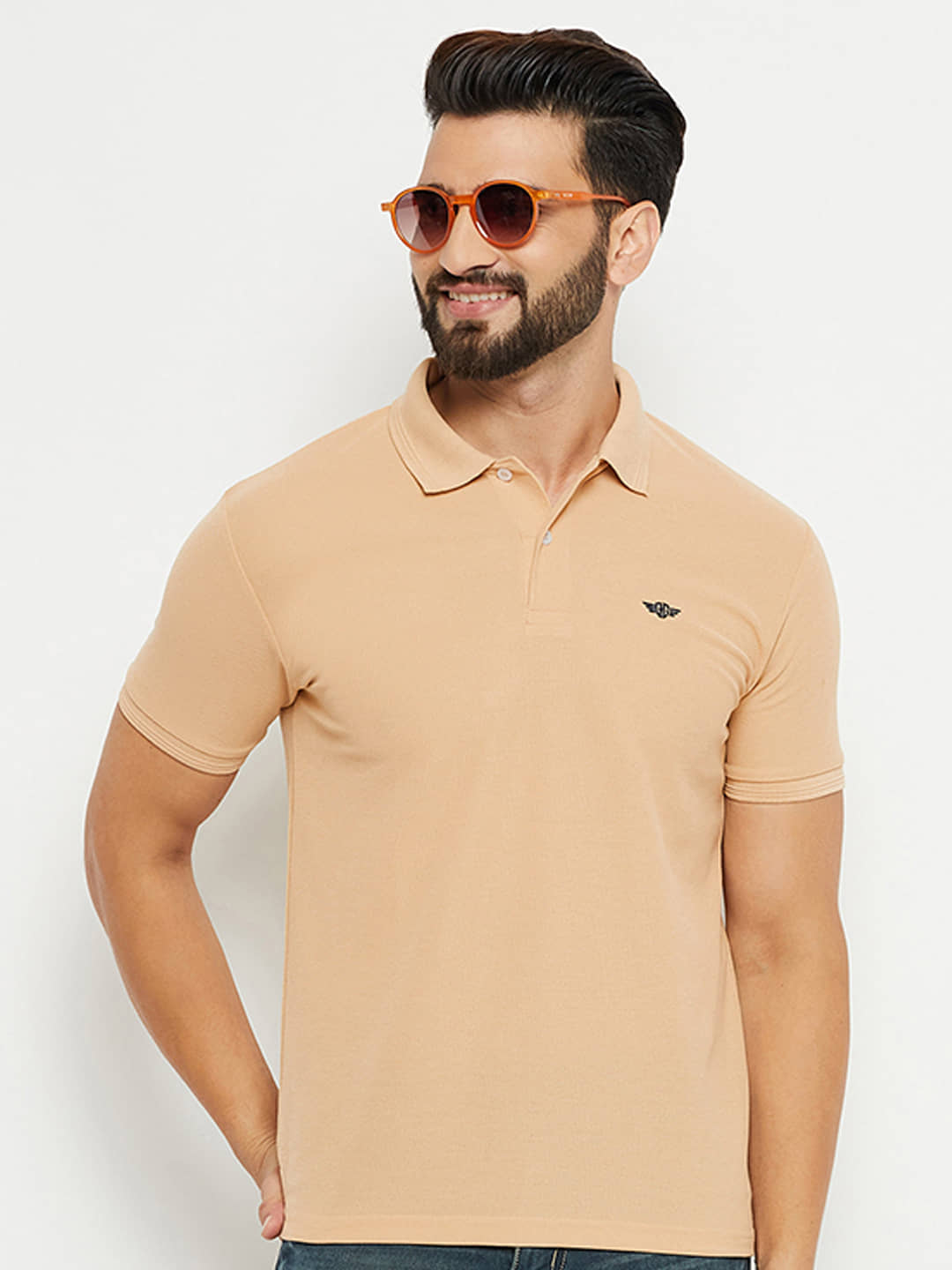 GET GOLF Pack of 1 Cotton Blend Regular Fit Solid Half Sleeves Men's Polo T Shirt ( Beige )