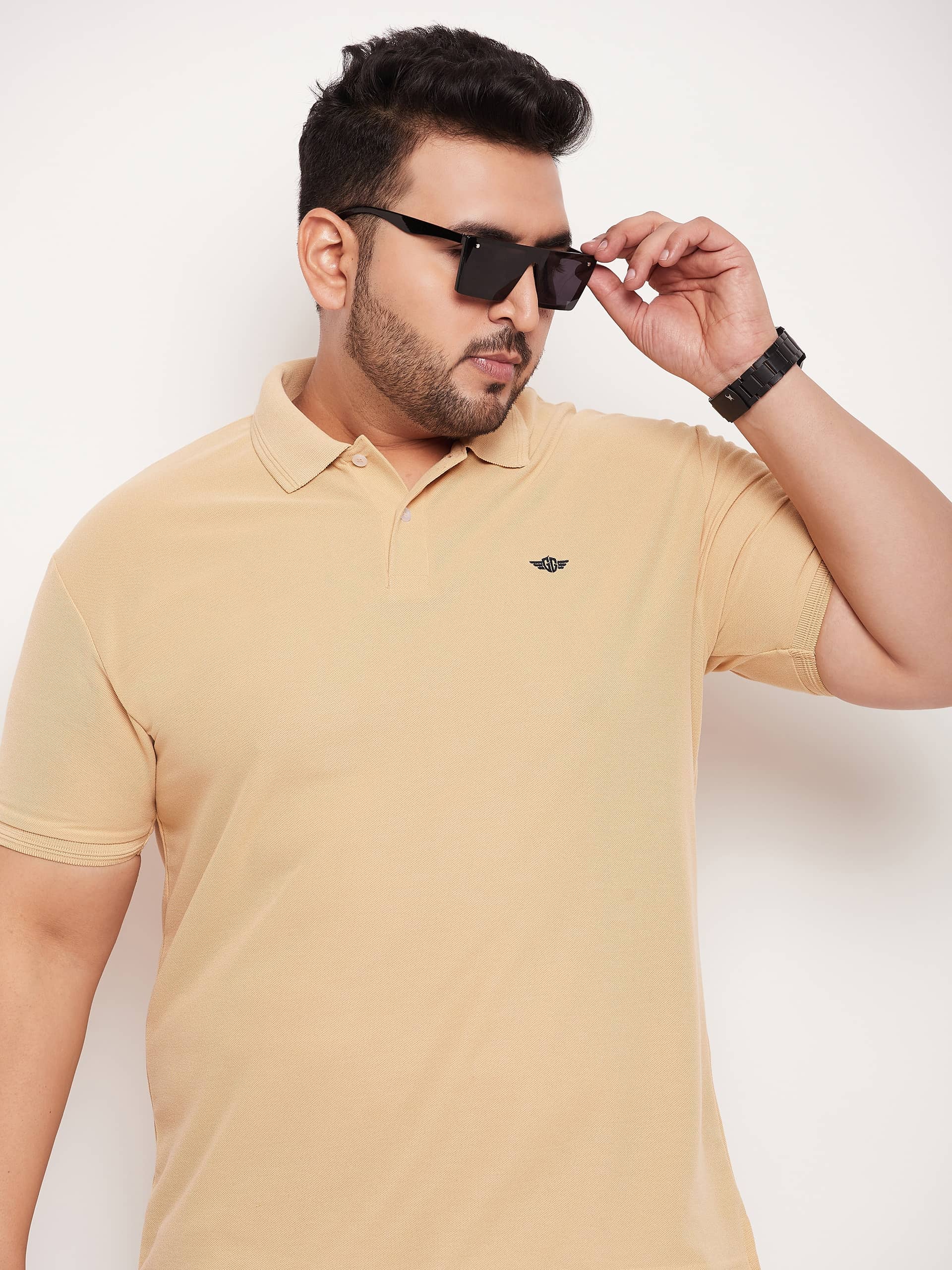 GET GOLF Pack of 1 Cotton Blend Regular Fit Solid Half Sleeves Men's Polo T Shirt ( Beige )