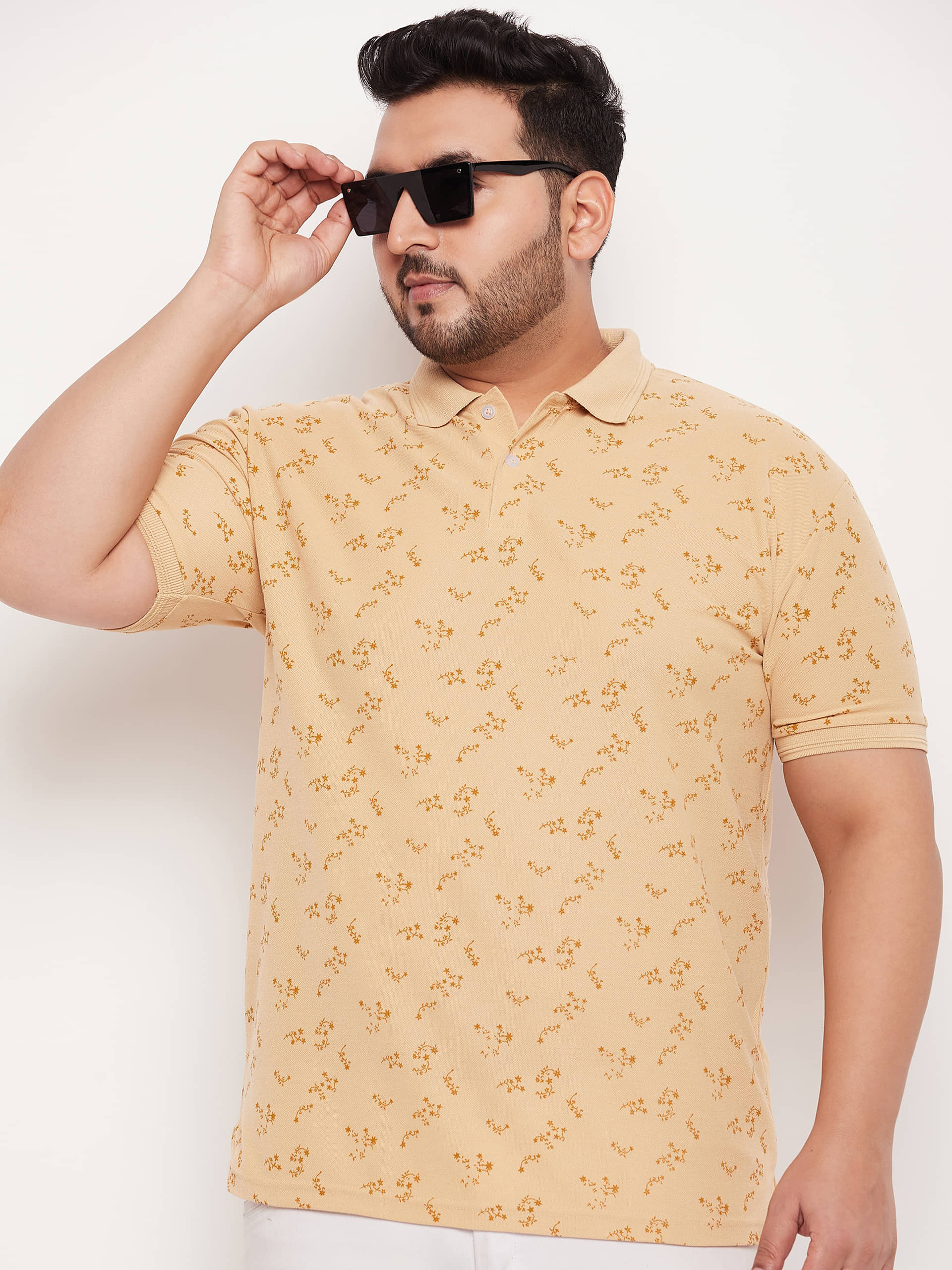 GET GOLF Pack of 1 Cotton Blend Regular Fit Printed Half Sleeves Men's Polo T Shirt ( Beige )