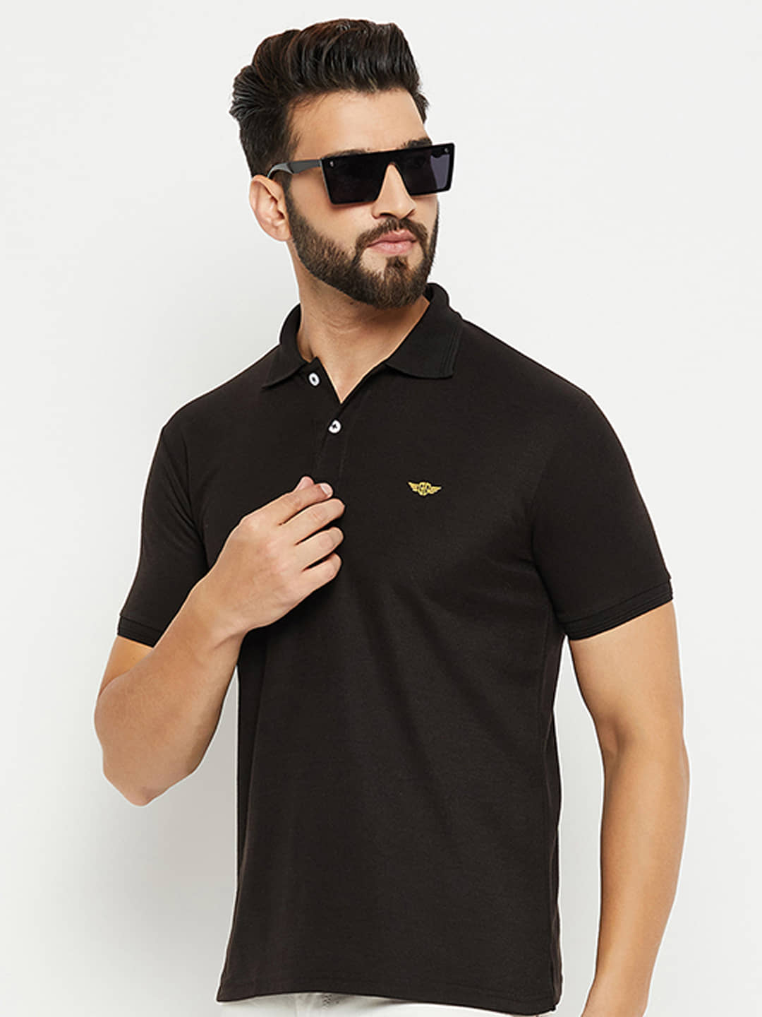 GET GOLF Pack of 1 Cotton Blend Regular Fit Solid Half Sleeves Men's Polo T Shirt ( Black )
