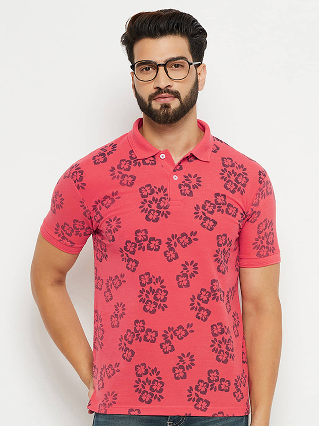 GET GOLF Pack of 1 Cotton Blend Regular Fit Printed Half Sleeves Men's Polo T Shirt ( Coral )