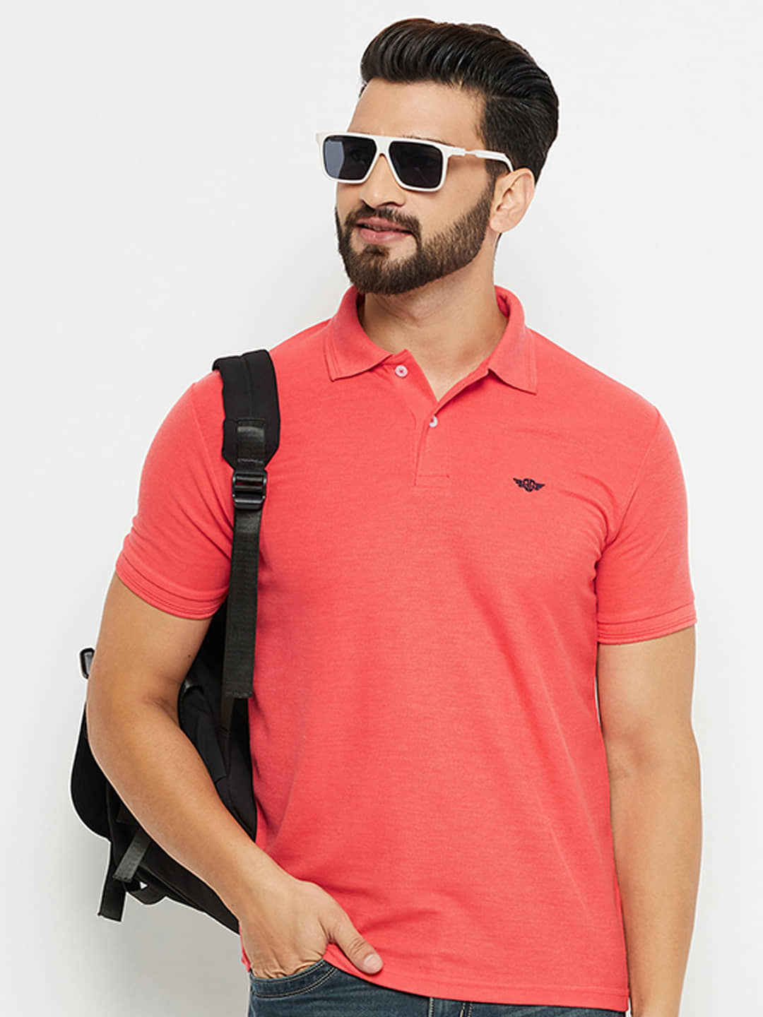 GET GOLF Pack of 1 Cotton Blend Regular Fit Solid Half Sleeves Men's Polo T Shirt ( Coral )