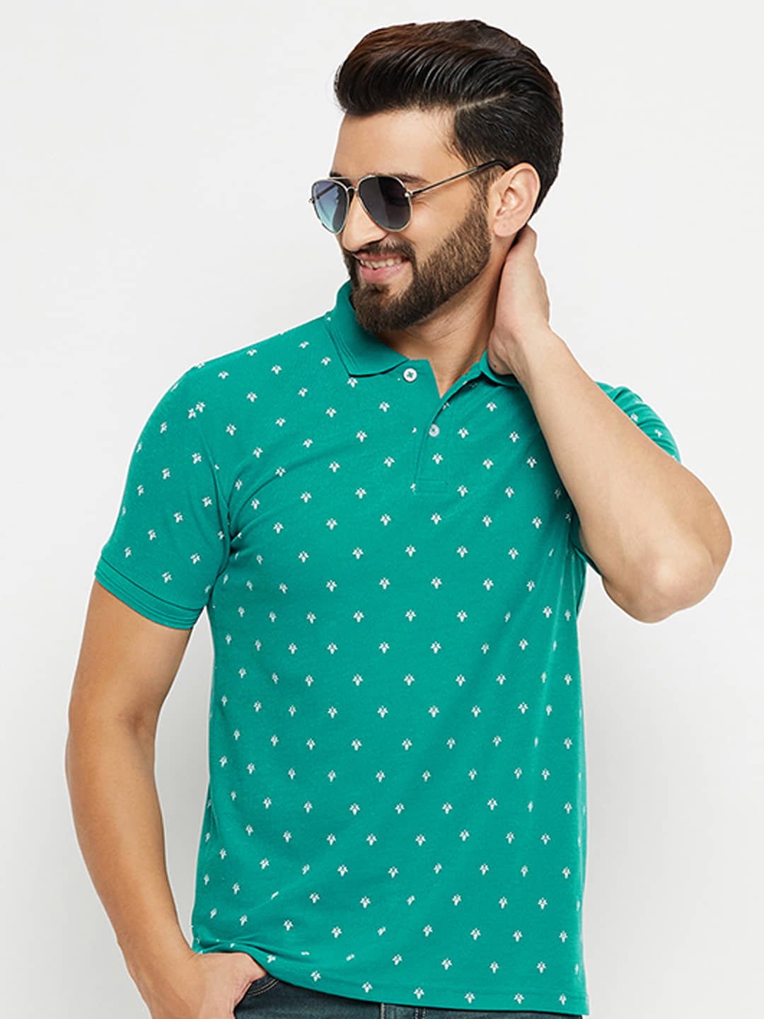 GET GOLF Pack of 1 Cotton Blend Regular Fit Printed Half Sleeves Men's Polo T Shirt ( Green )